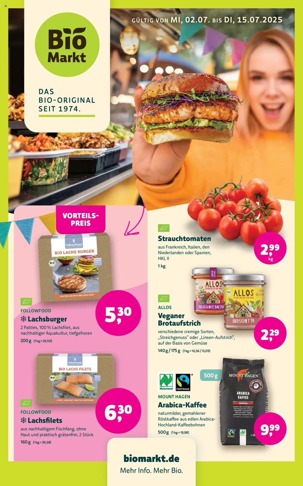 BioMarkt Prospekt (vom 02.07.2025 - 15.07.2025) - Burger, Kaffee, Gemüse, Lachs