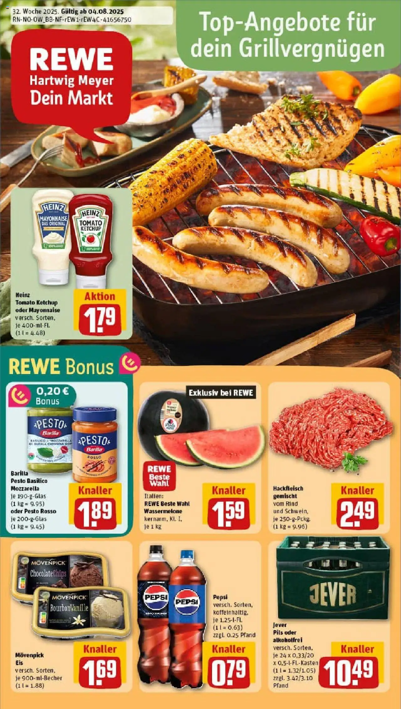 REWE Prospekt ab 03.08.2025 nächste Woche - Prospekt Borgentreich - Eis, Chips, Mozzarella, Jever, Barilla, Ketchup, Barilla pesto, Movenpick eis