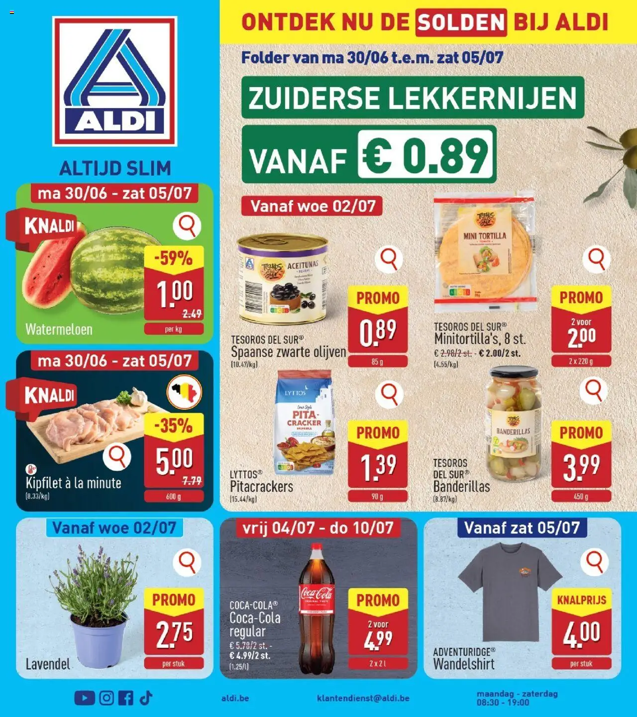 Aldi shop Folder week 27 geldig vanaf 30/06/2025 - Paginanummer 1 - La, Coca Cola, Paprika, Tortilla, Watermeloen, Olijven