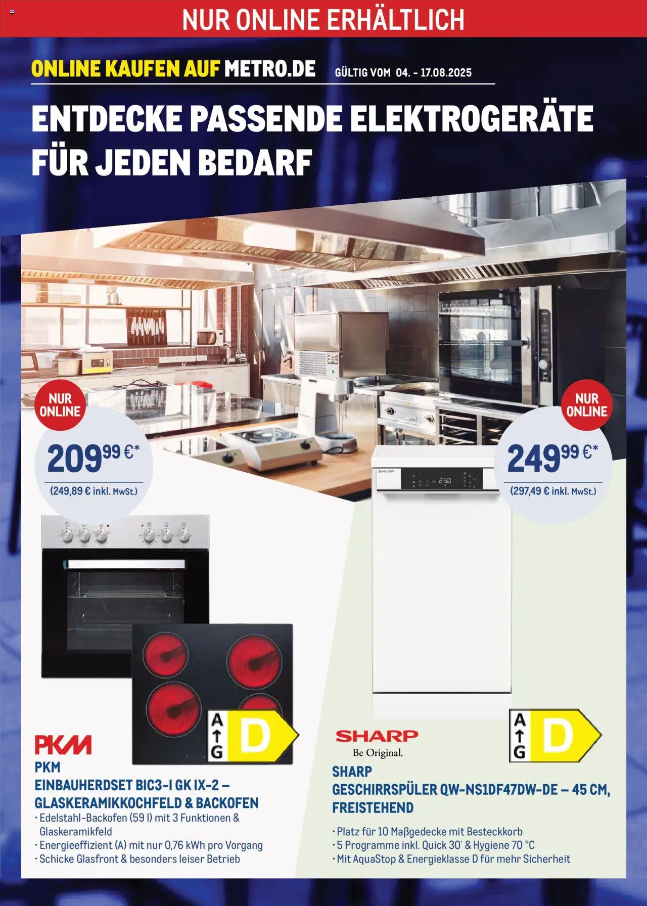 Metro Prospekt ab 04.08.2025 - Online: Technik-Angebote - Geschirrspüler, Backofen