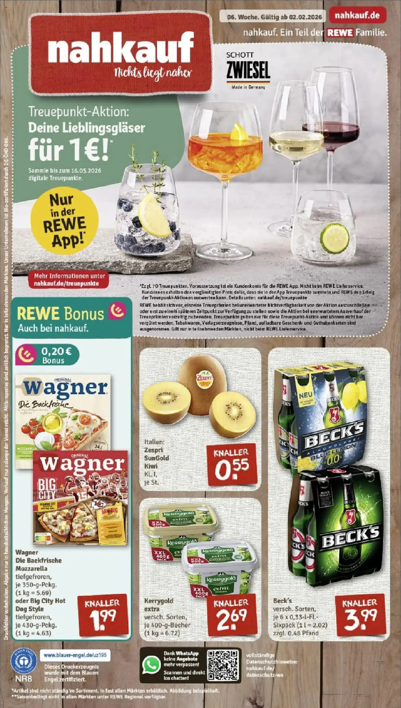 Vorschau von dem Prospekt des Geschäftes Rewe, gültig ab dem 02.02.2026 - Pizza, Butter, Kiwi, Mozzarella