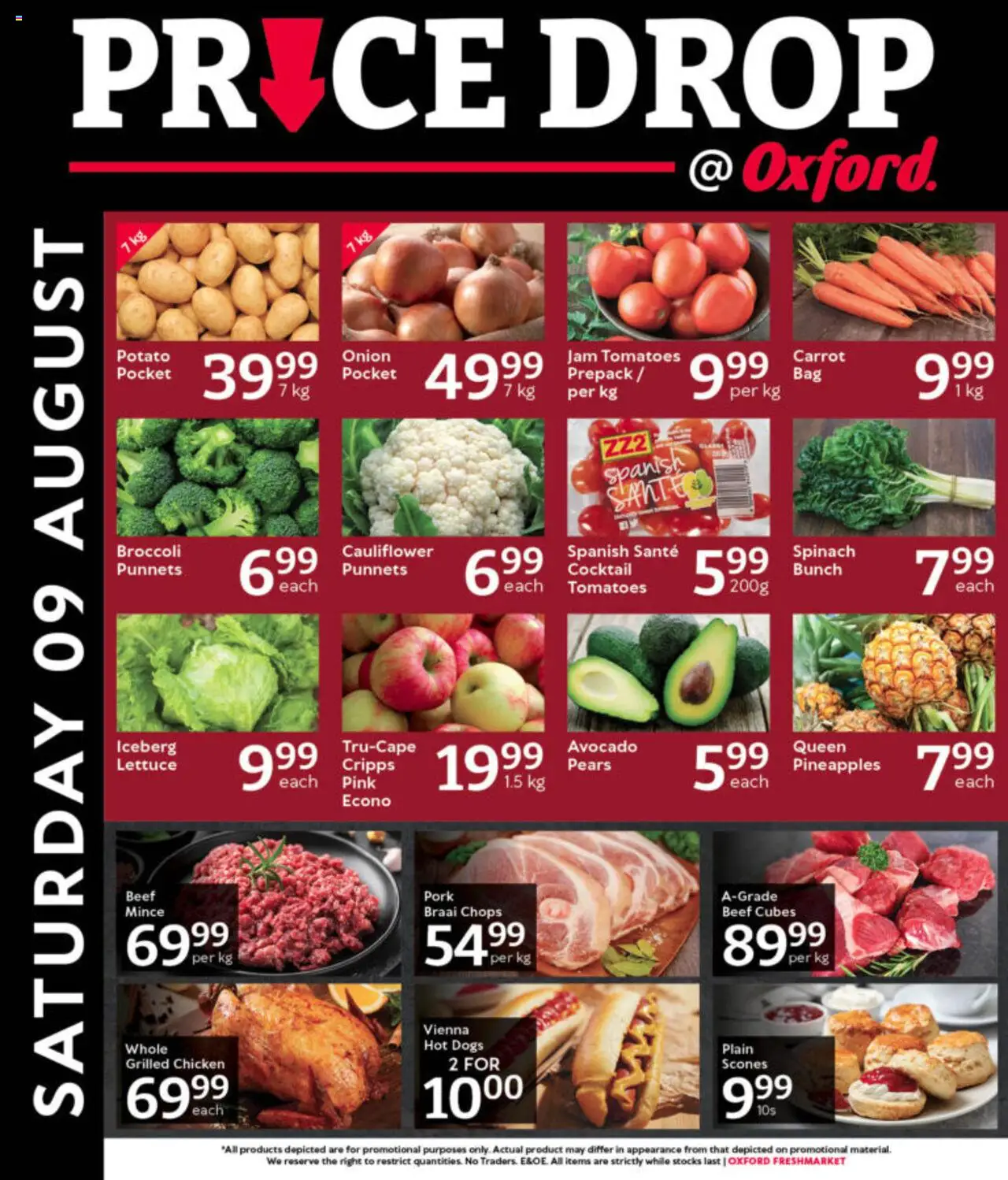 Oxford Freshmarket Price Drop from 09/08 - 09/08/2025 > Promotions - Broccoli, Avocado, Cauliflower, Onion, Pork, Beef, Hot dogs, Lettuce