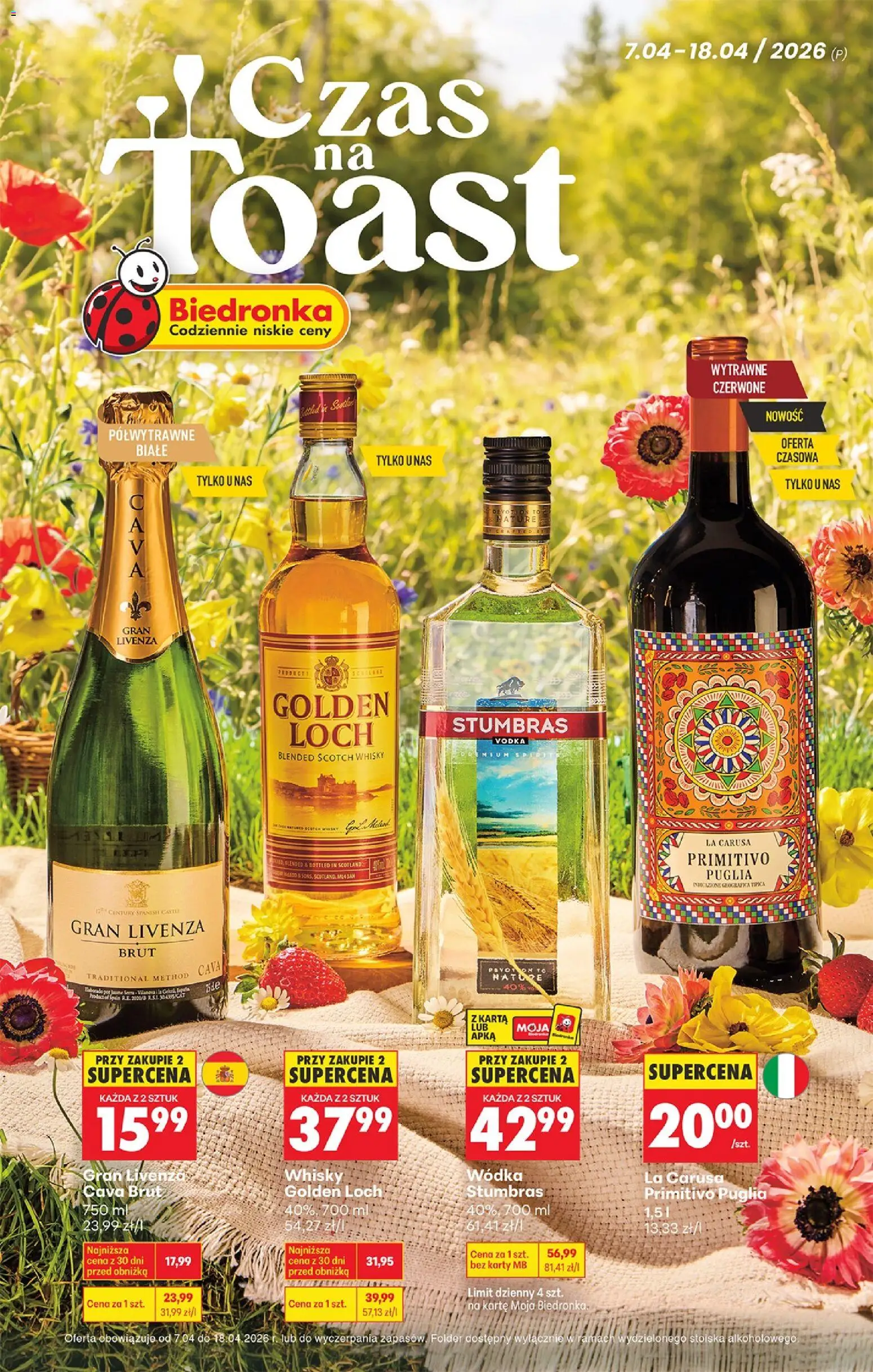 Náhled nabídky: Biedronka Polsko Biedronka Polsko leták - Czas na toast platný od 07.04.2026 - Vodka, Whisky, Karty, Primitivo, Primitivo Puglia