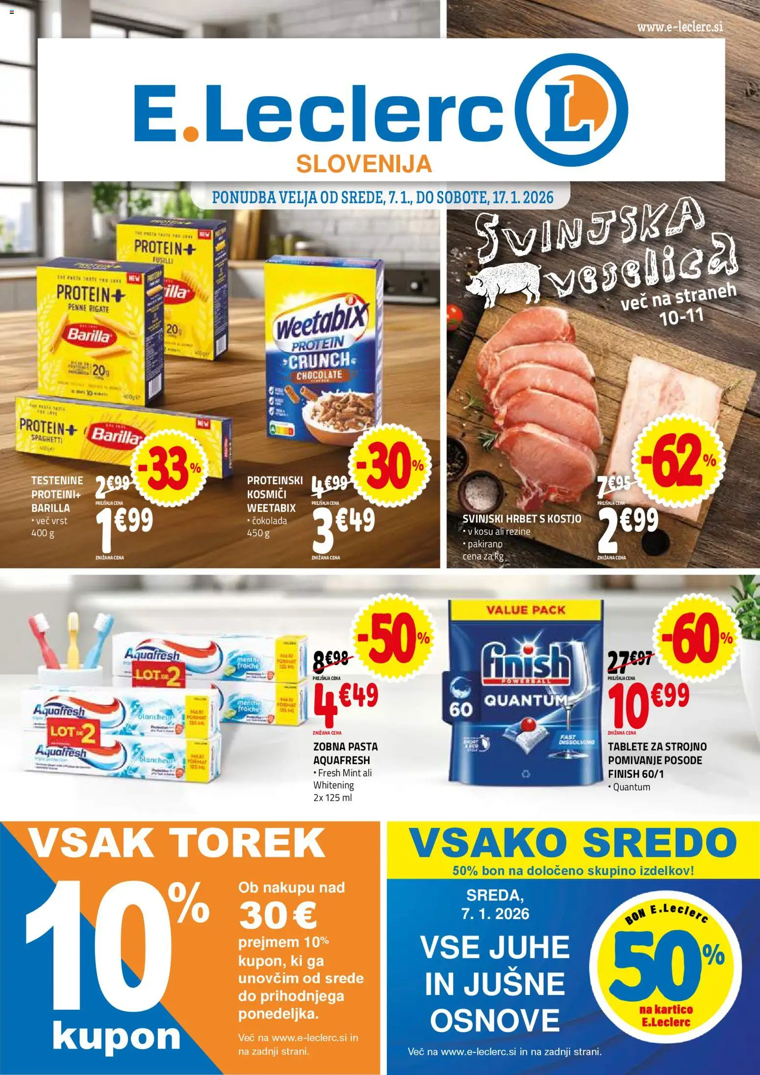 Predogled kataloga iz trgovine E.leclerc veljaven od 07.01.2026 - Cokolada, Testenine, Barilla, Zobna pasta, Juhe, Kosmici