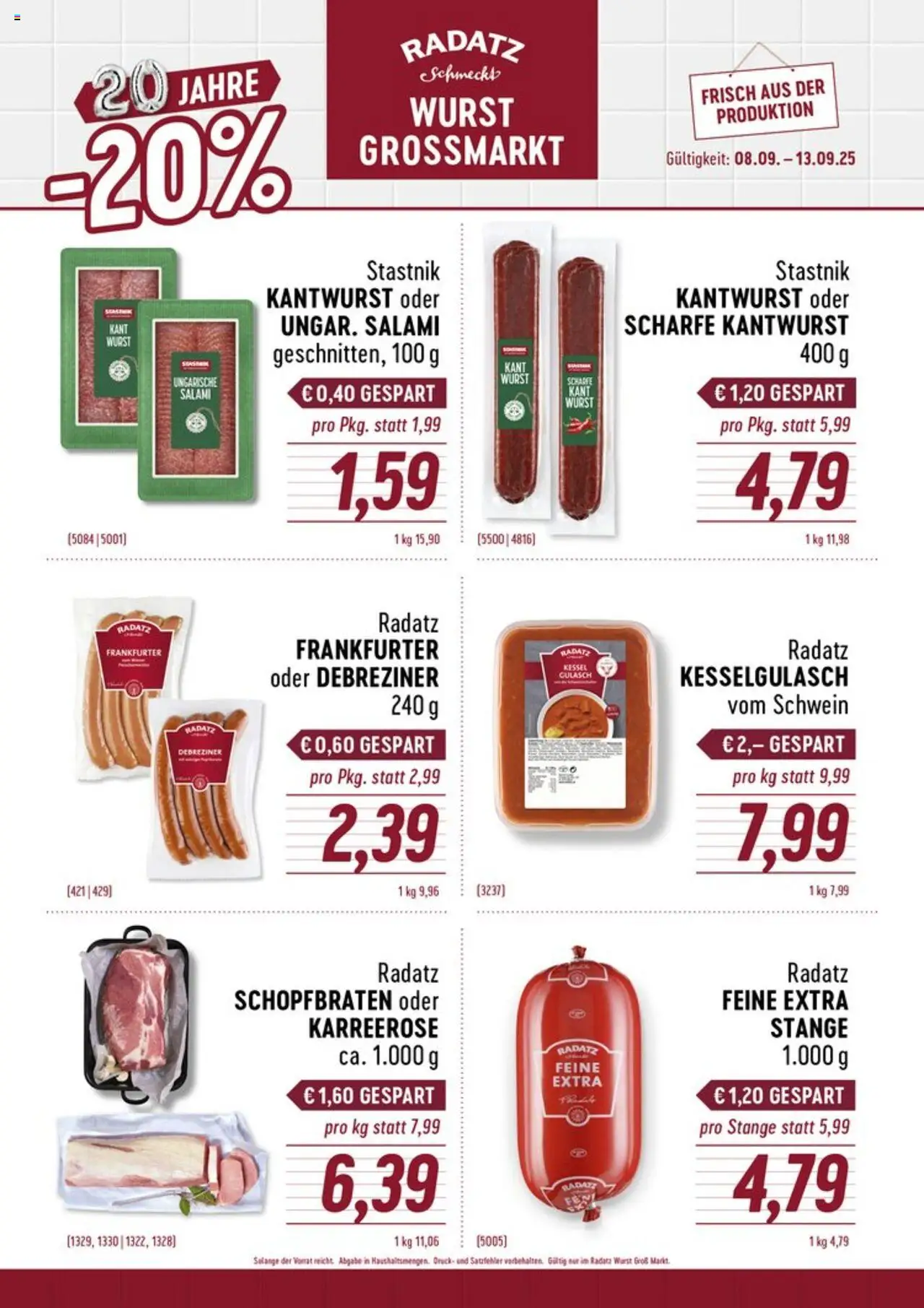  Radatz Flugblatt ab (08.09.2025 - 13.09.2025) - Seite 1 - Wurst, Salami