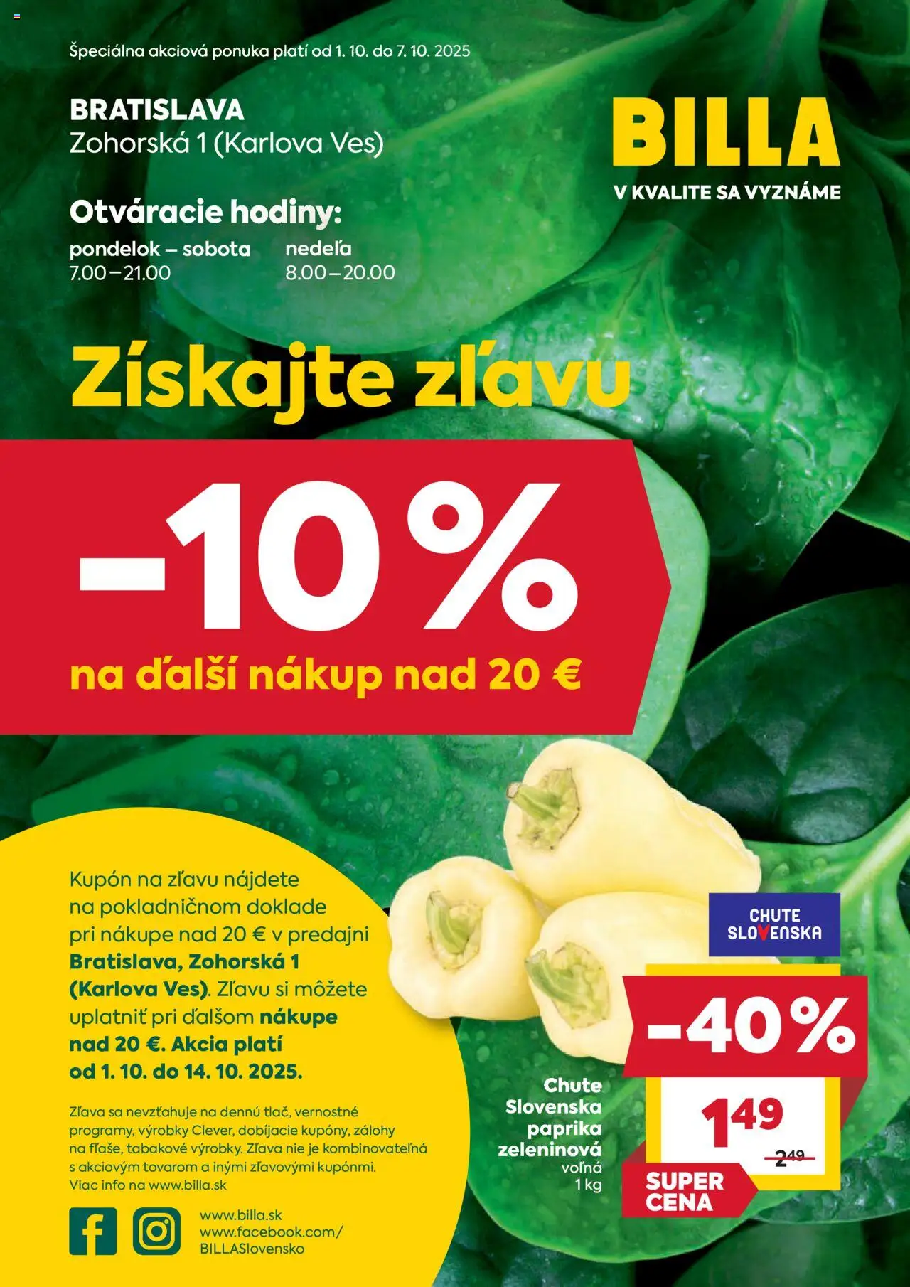 Billa leták od 01.10.2025 > Akciová ponuka Bratislava, Zohorská online