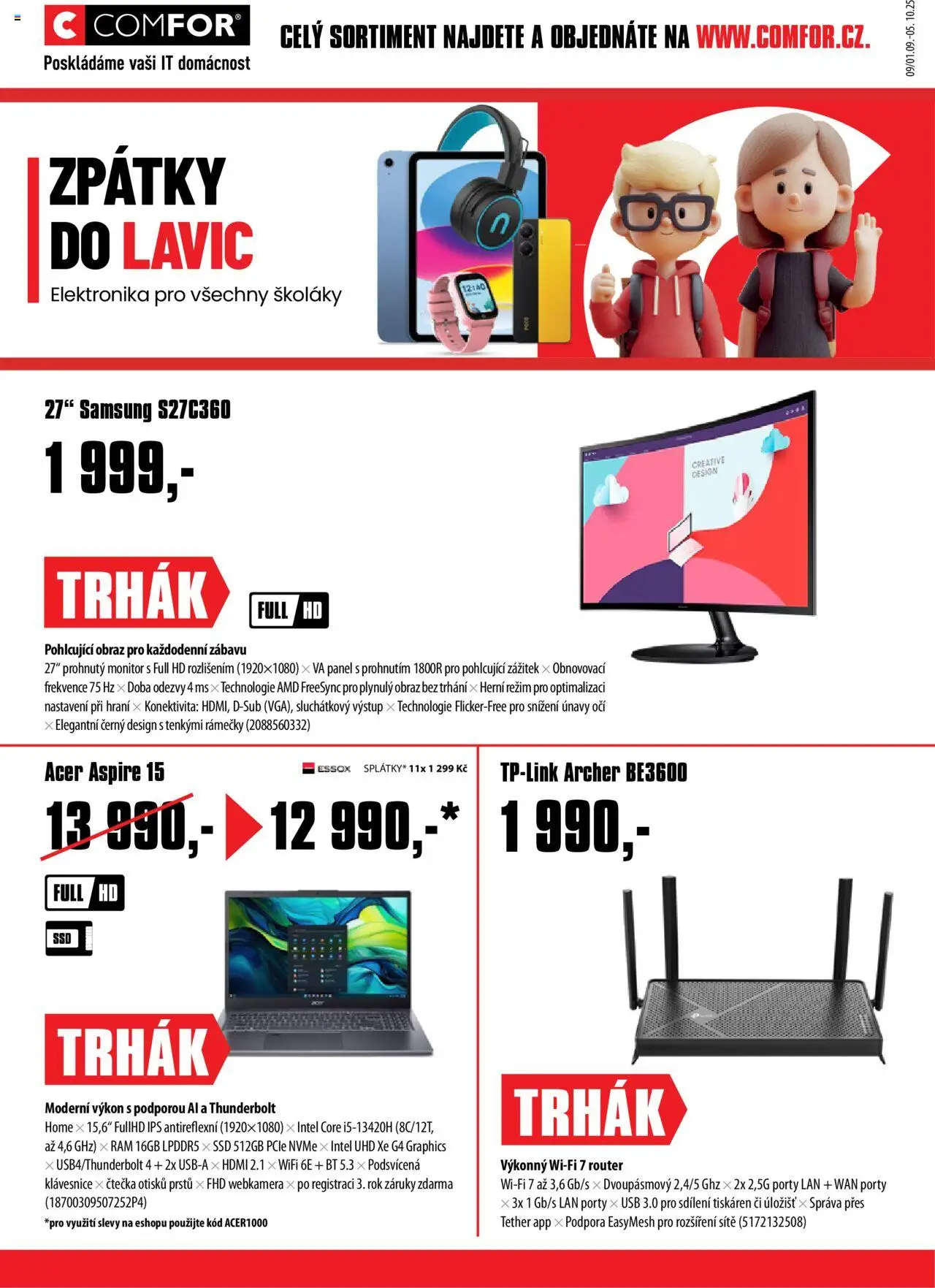  Comfor Leták (01.09.2025 - 05.10.2025) - Samsung, Monitor, Klávesnice, Obraz, Elektronika, USB, Rámečky