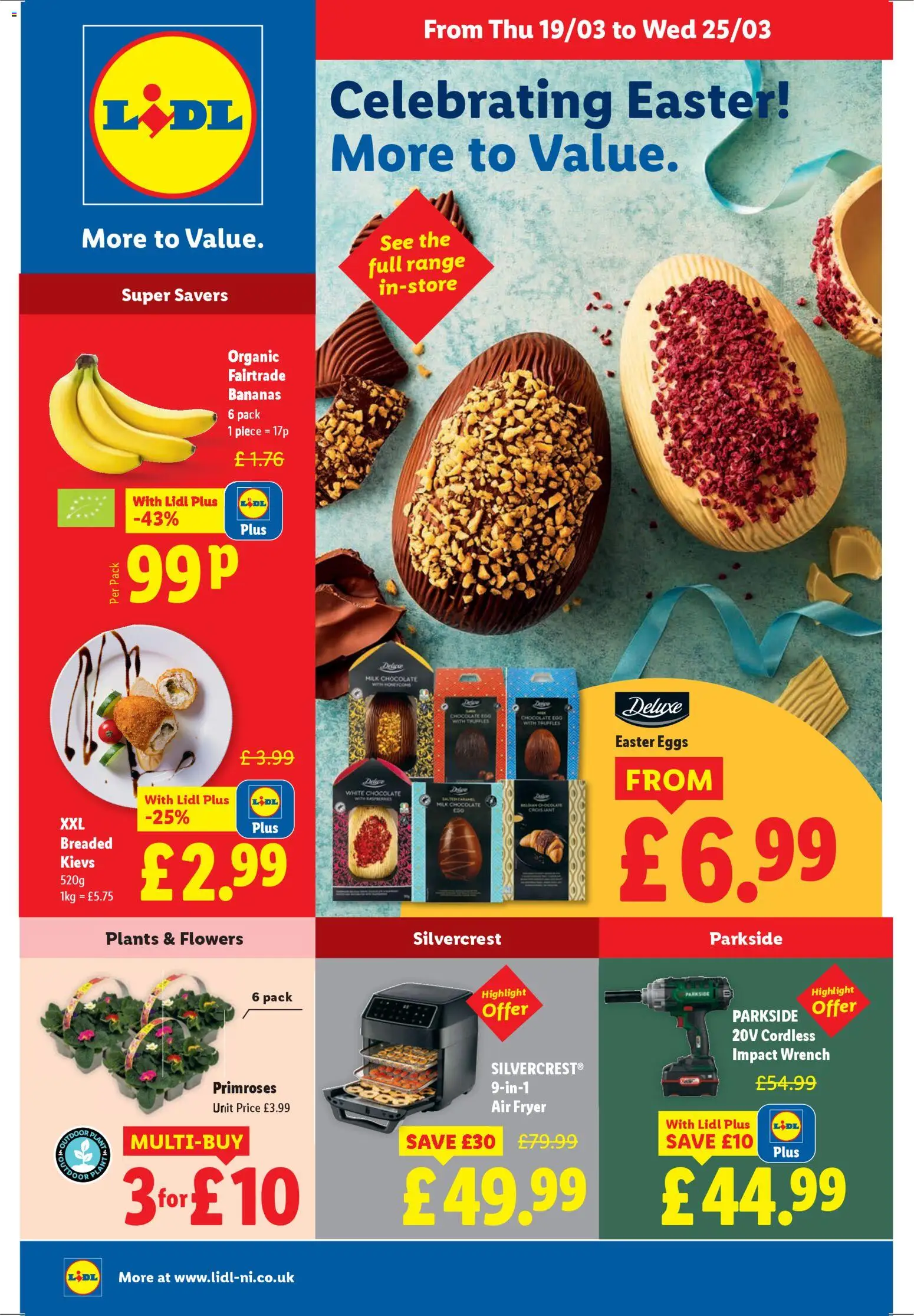 Preview of Lidl Lidl - Easter valid from 19/03/2026 - Flowers, Air fryer, Chocolate, Eggs, Bananas, Milk, White chocolate, Fryer