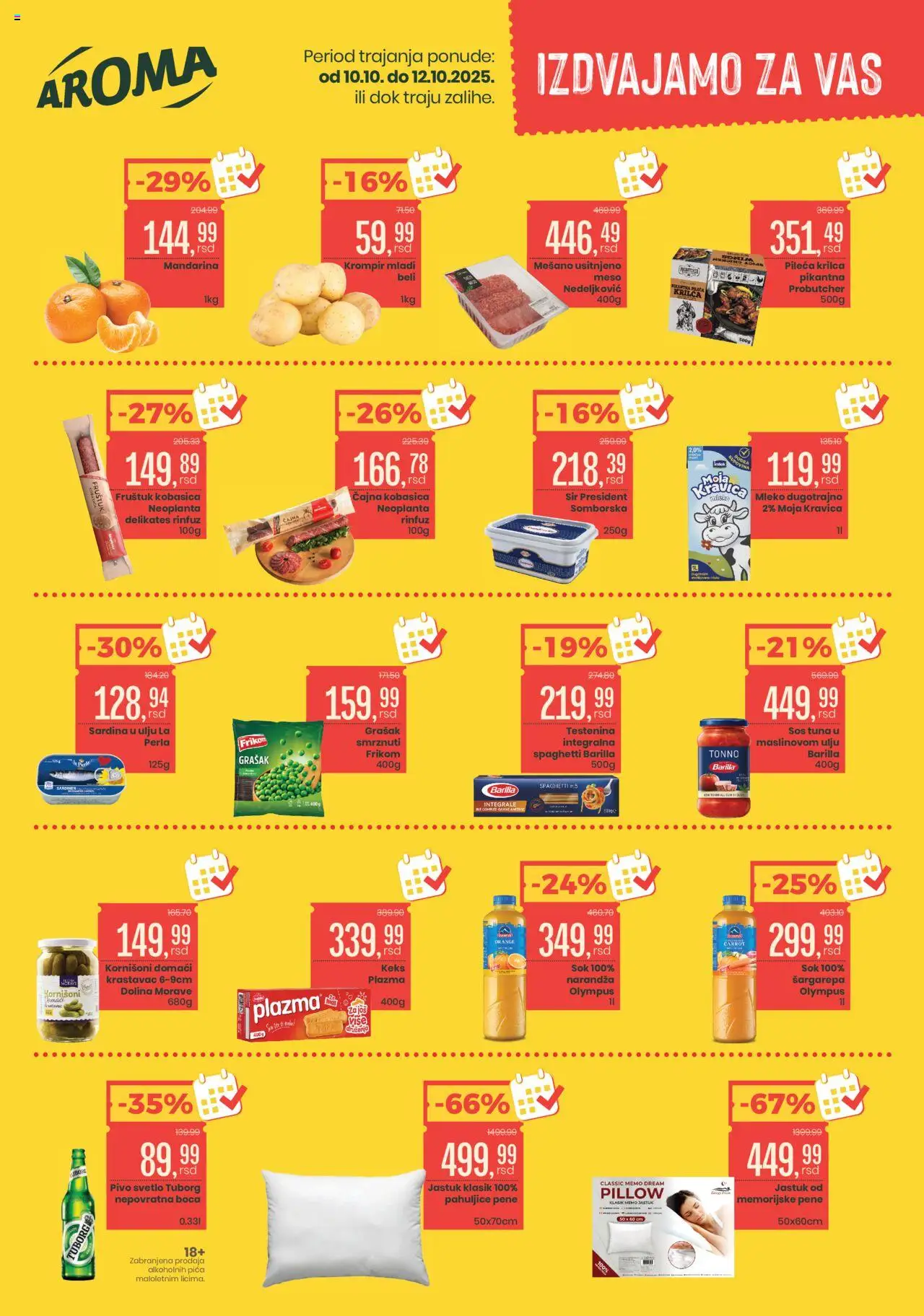 Aroma Market katalog važi od 10.10.2025 - stranica 1 - Krastavac, Moja kravica, Mleko, Meso, Sok, Sardina, Testenina, Kornišoni