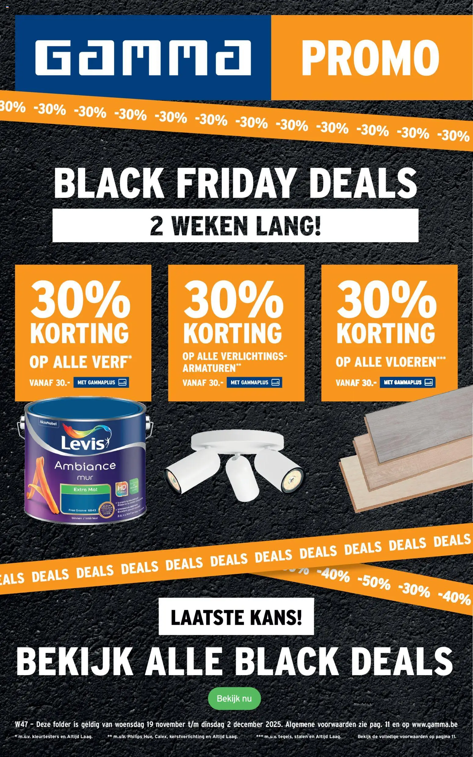 Voorbeeld van Black Friday van winkel GAMMA geldig vanaf 19/11/2025 - La, Vloeren, Kerstverlichting