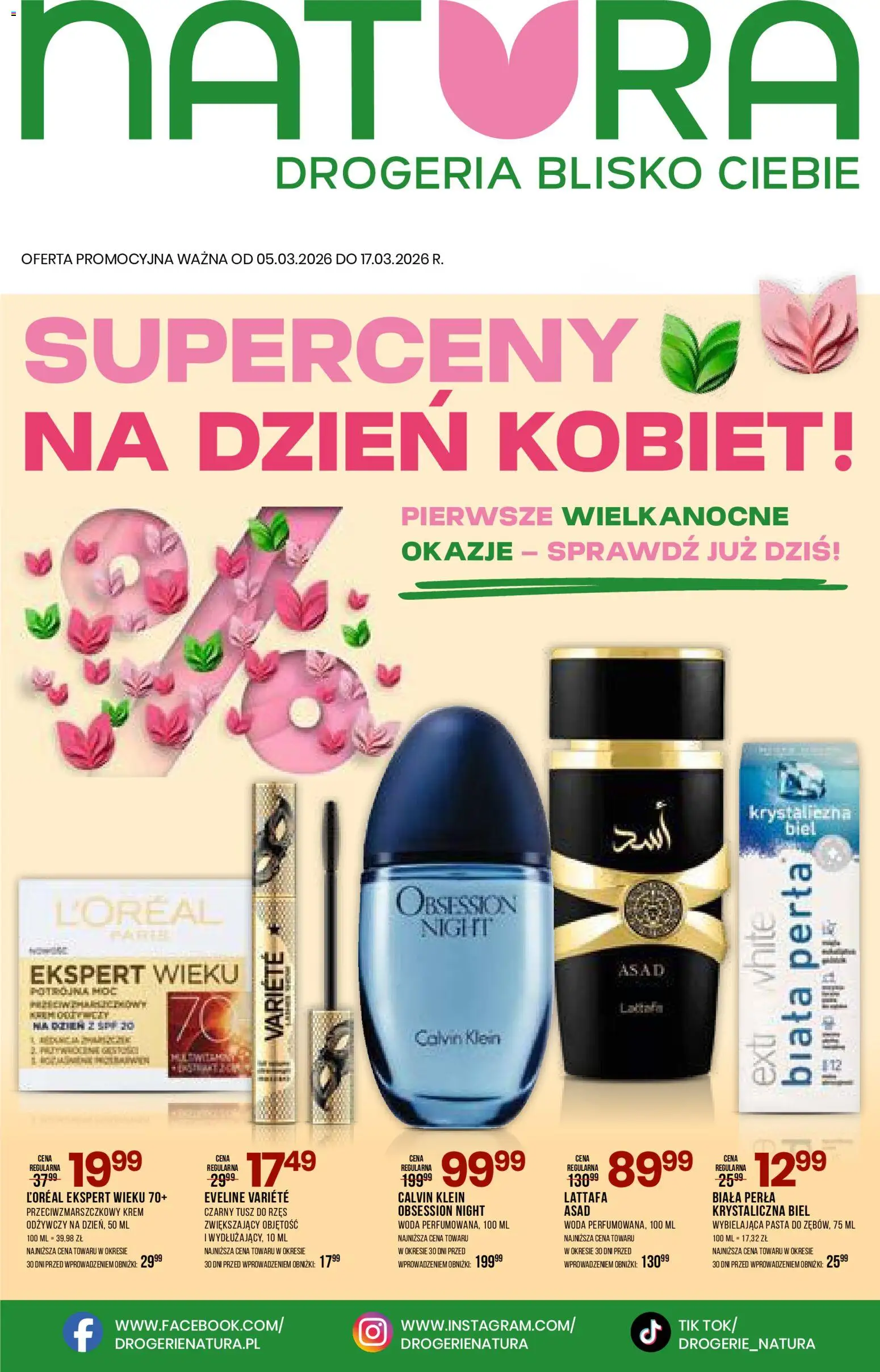 Pogląd gazetki "Drogerie Natura gazetka" ze sklepu Drogerie Natura ważnej od 05.03.2026 - Drogeria, Woda, Pasta, Tusz do rzęs, Krem