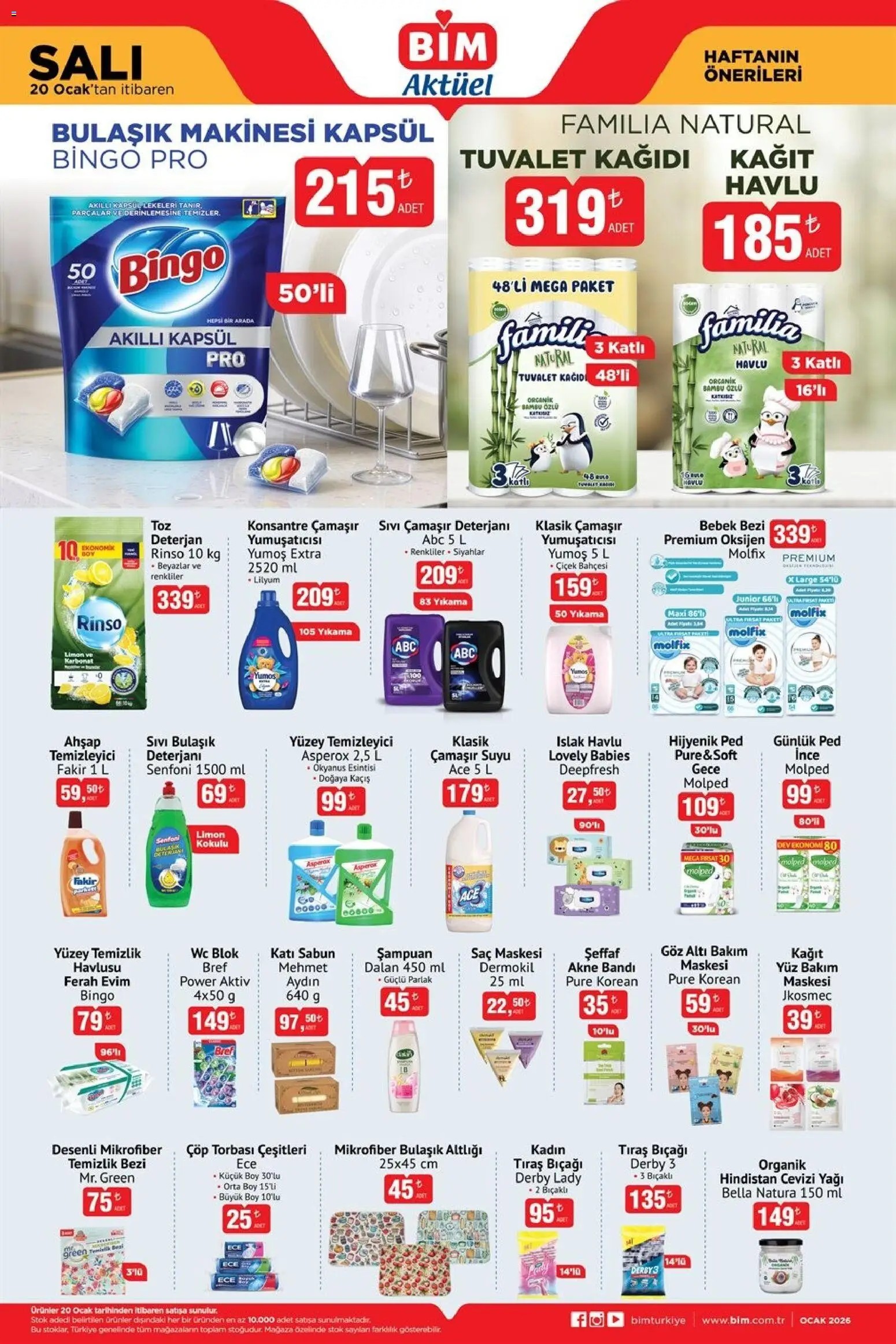 BİM Katalog 20.01.2026 - Broşürünün önizlemesi - Limon, Şampuan, Tuvalet kağıdı, Deterjan, Yüzey temizleyici, Saç maskesi, Sabun, Çöp torbası