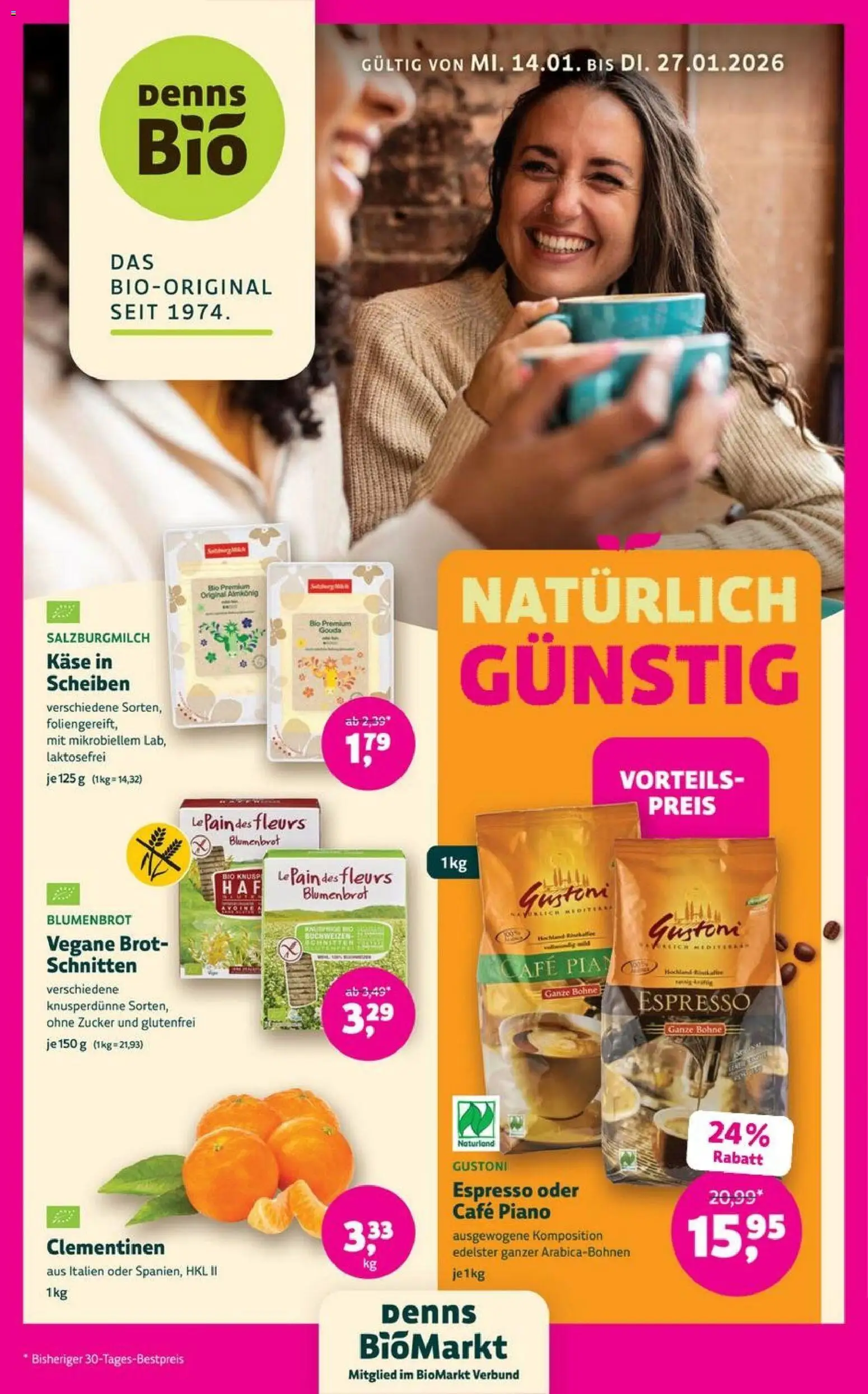 Vorschau von dem Prospekt des Geschäftes Denns BioMarkt, gültig ab dem 14.01.2026 - Käse, Brot, Zucker, Gouda