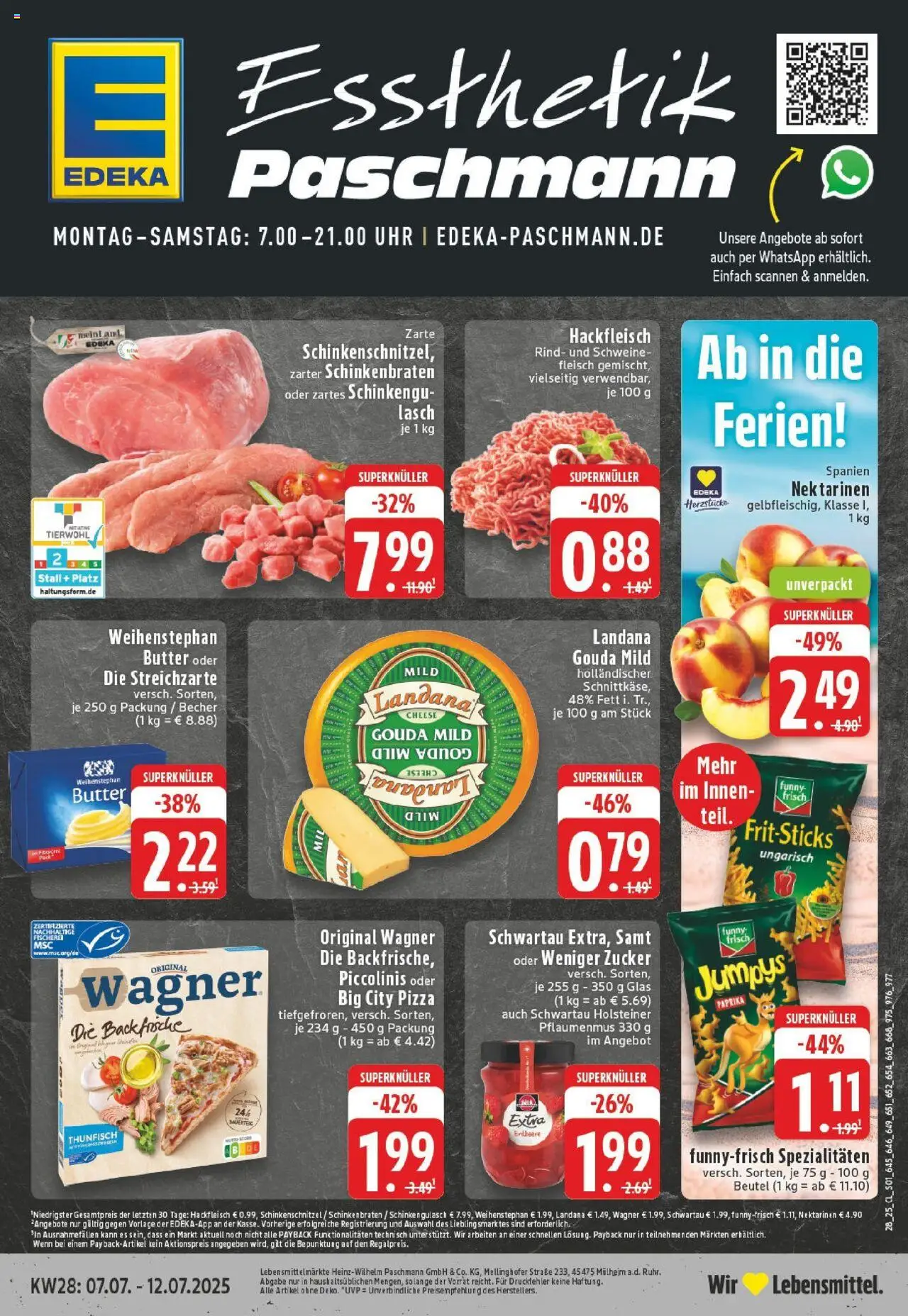 EDEKA Prospekt ab 06.07.2025 - Prospekt Duisburg Homberg-Hochheide Online - Uhr, Butter, Fleisch, Hackfleisch, Zucker, Piccolinis, Gouda, Weihenstephan butter