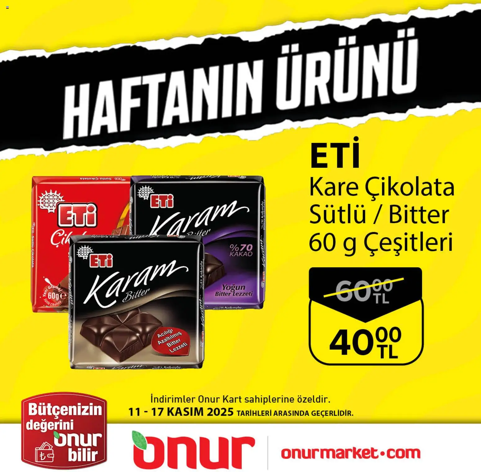 Onur Market Haftanın Ürünü 11.11.2025 - Broşürünün önizlemesi - Çikolata