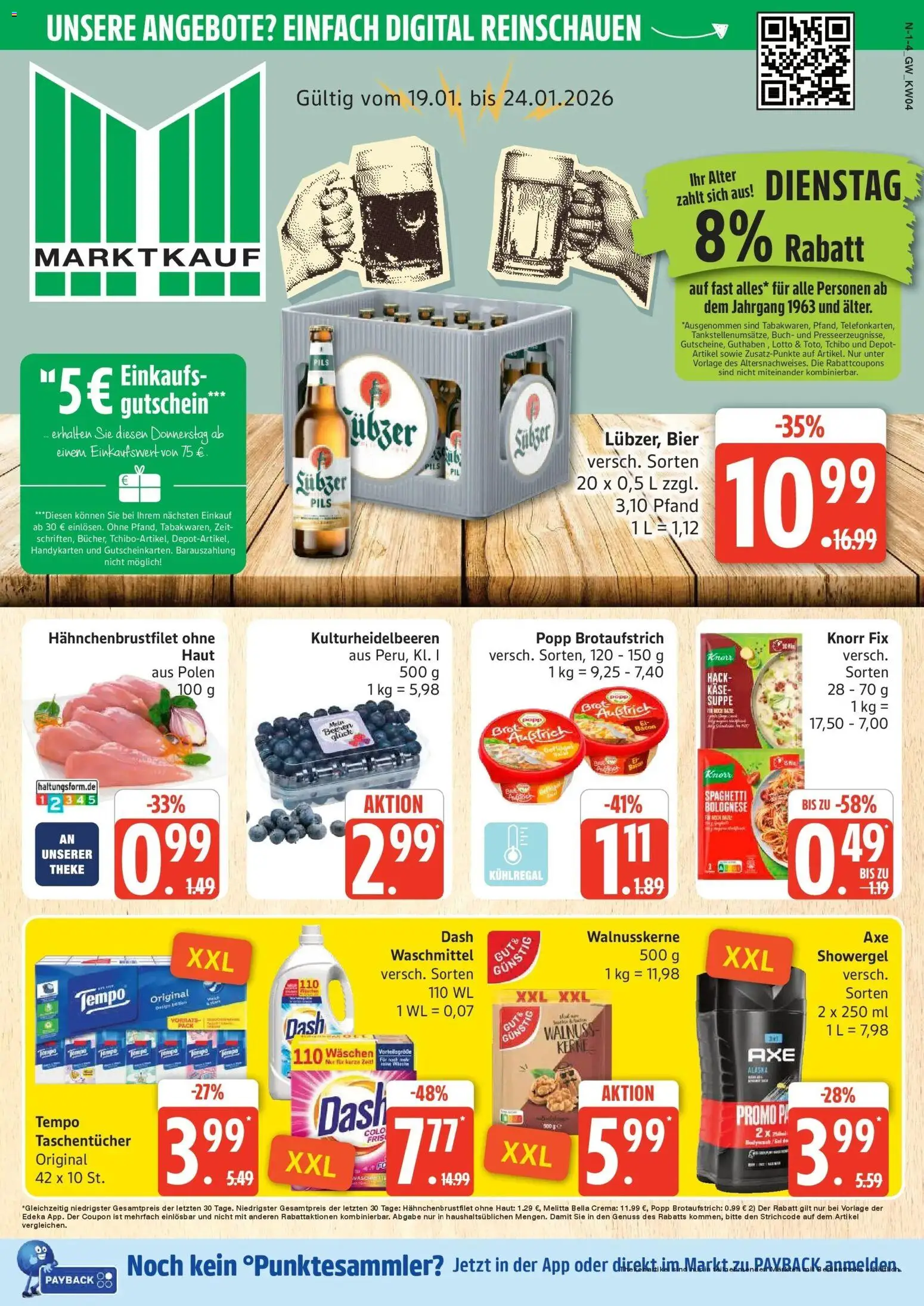 Vorschau von dem Prospekt des Geschäftes Marktkauf, gültig ab dem 18.01.2026 - Käse, Bier, Brot, Waschmittel, Theke, Knorr, Knorr fix, Pils