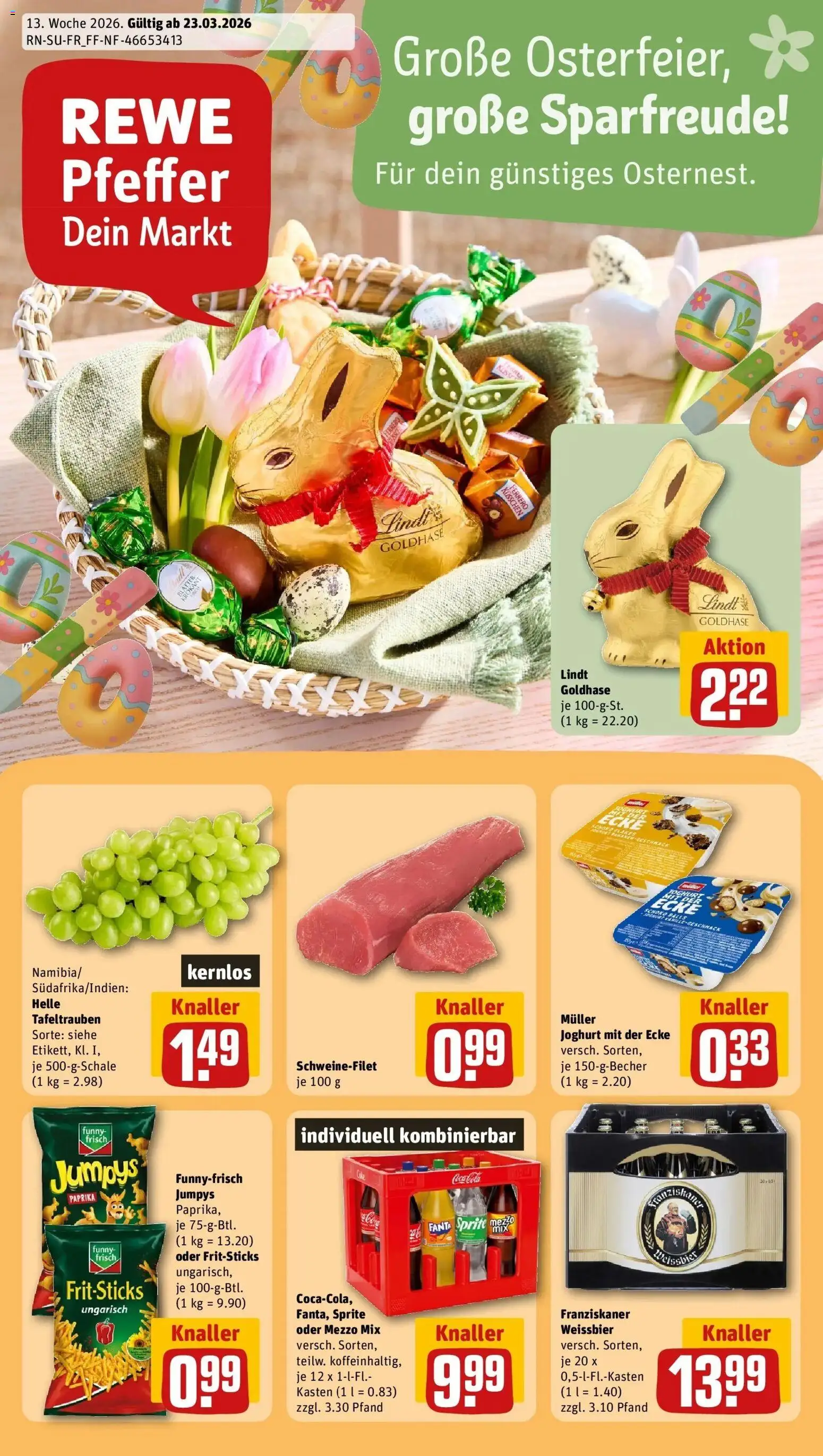 Vorschau von dem Prospekt des Geschäftes Rewe, gültig ab dem 23.03.2026 - Chips, Coca cola, Cola, Paprika, Fanta, Sprite, Mezzo mix, Oder mezzo mix