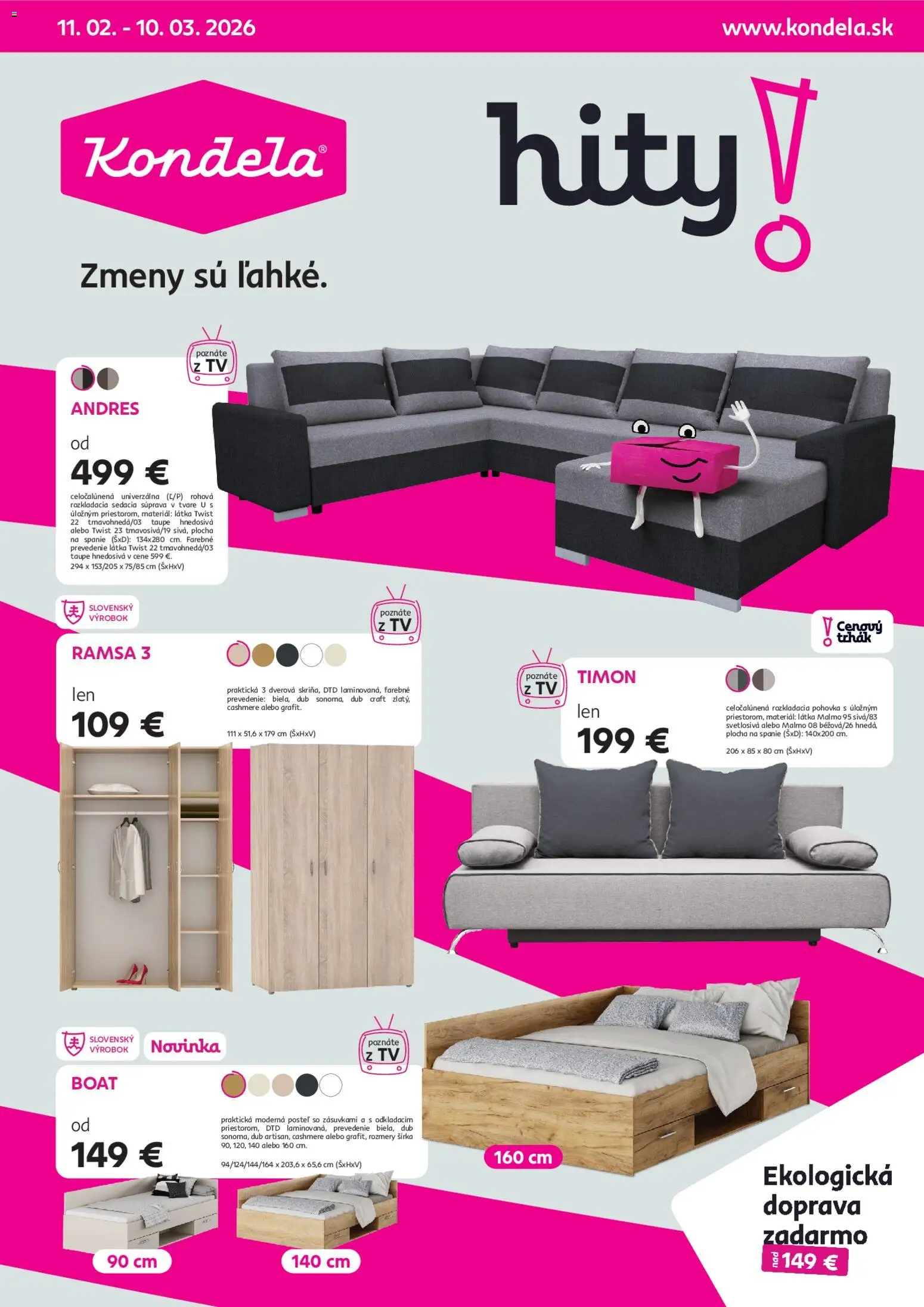 Náhľad Kondela letáku platného od 11.02.2026 - Tv, Posteľ, Rozkladacia pohovka, Sedacia súprava, Pohovka