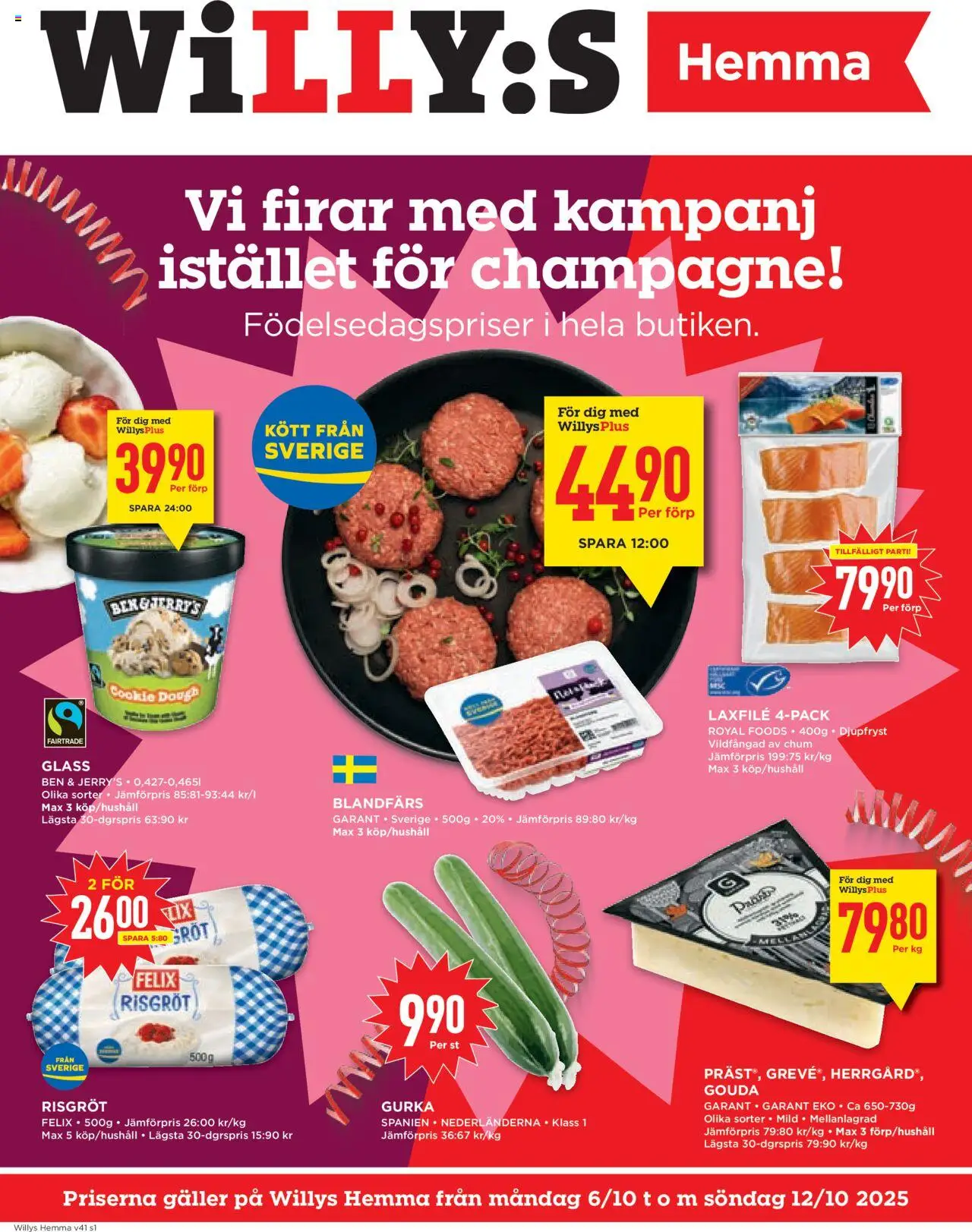 Aktuella reklamblad Willys Hemma är giltig 06/10 2025 > Veckans Erbjudanden gäller från 06/10/2025 till 12/10/2025 sidnummer 1