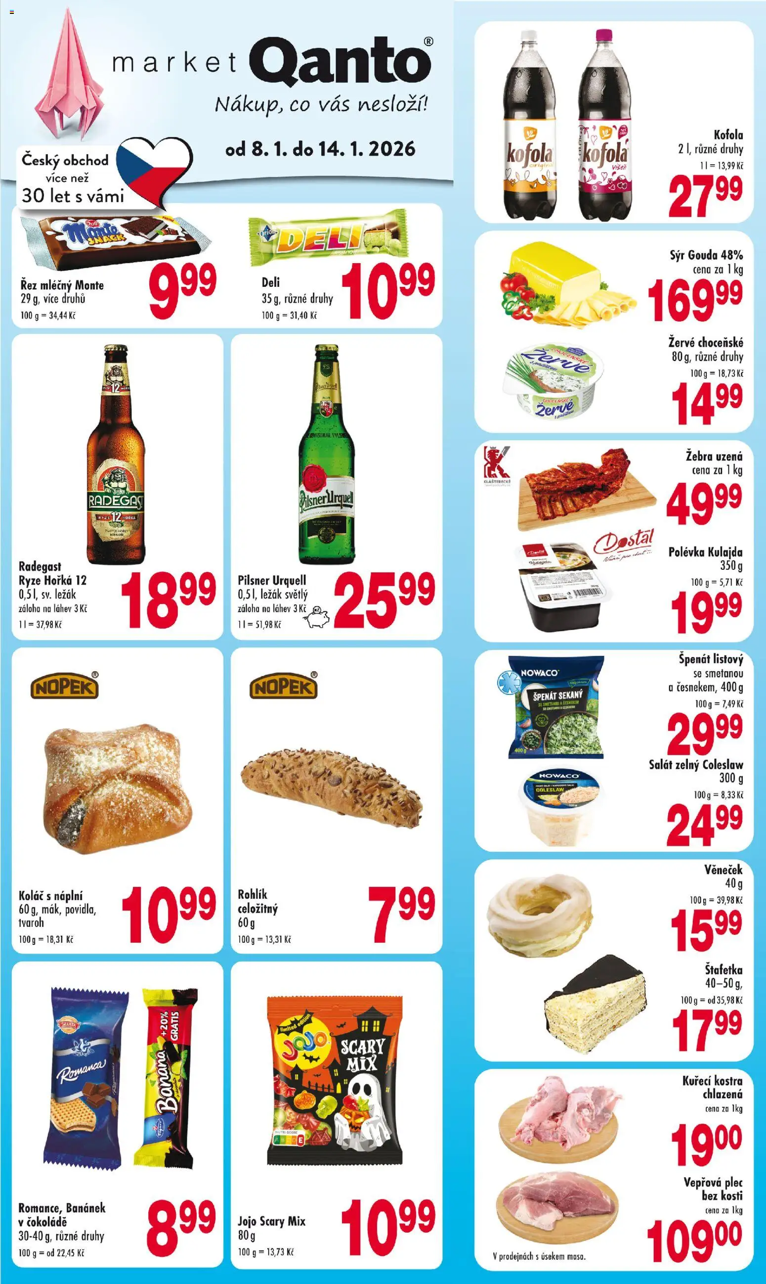 Náhled nabídky: Astur & Qanto Leták platný od 08.01.2026 - Pilsner Urquell, Tvaroh, Sýr, Coleslaw, Rýže, Jojo, Pilsner, Žervé