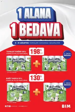 BİM 05-31 Ağustos, 1 Alana 1 Bedava 05.08.2025 - Broşürünün önizlemesi