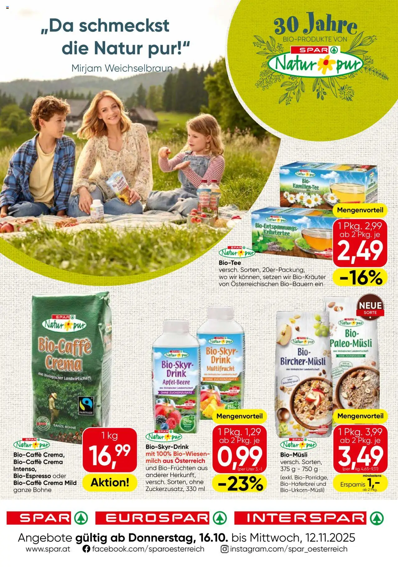  SPAR Flugblatt 16.10.2025 - Prospekt "Vorarlberg Natur*pur" - Seite 1