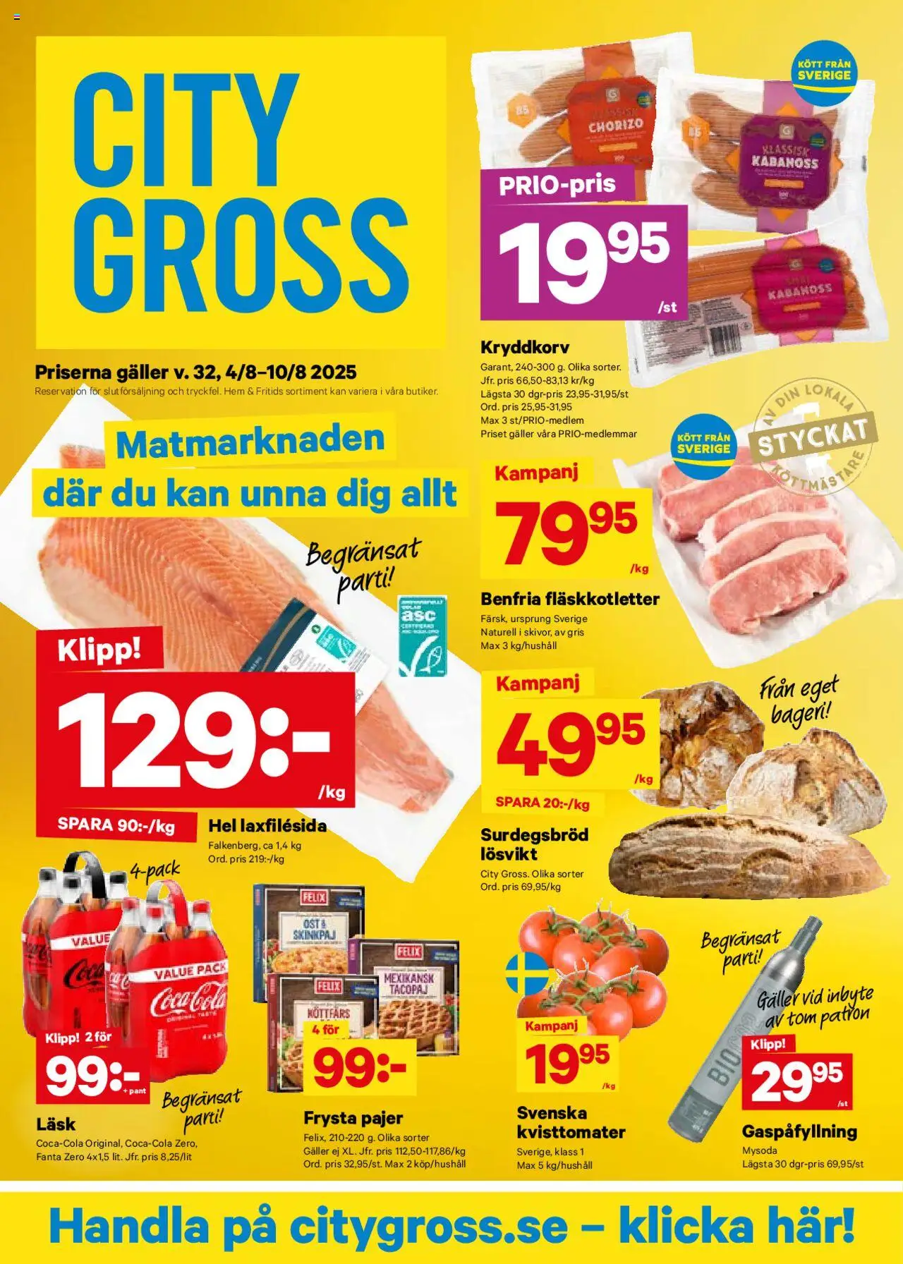 Uppsala Gränby är giltig 04/08 2025 > Veckans Erbjudanden gäller från 04/08/2025 till 10/08/2025 sidnummer 1 - Bageri, Coca cola, Ost, Kött, Köttfärs, Galler, Fanta, Chorizo