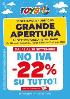 Anteprima dell'opuscolo Volantino Apertura Settimo Torinese dal negozio Toys Center valido da 18/09/2025