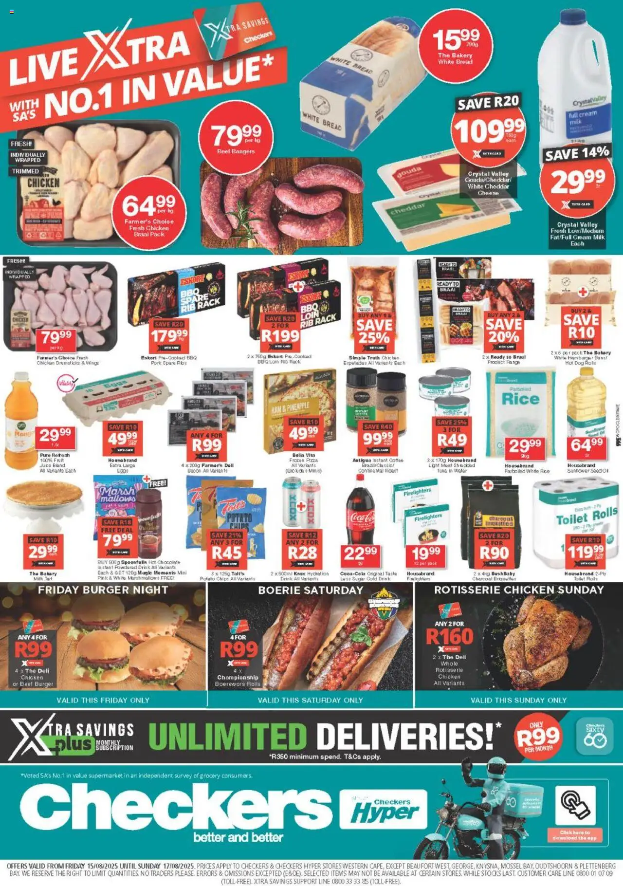 Checkers Western Cape - Xtra Savings 15/08 - 17/08/2025 >> Catalogue - Bakery, Cheese, Light, Sugar, Boerewors, Rice, Tuna, Ham