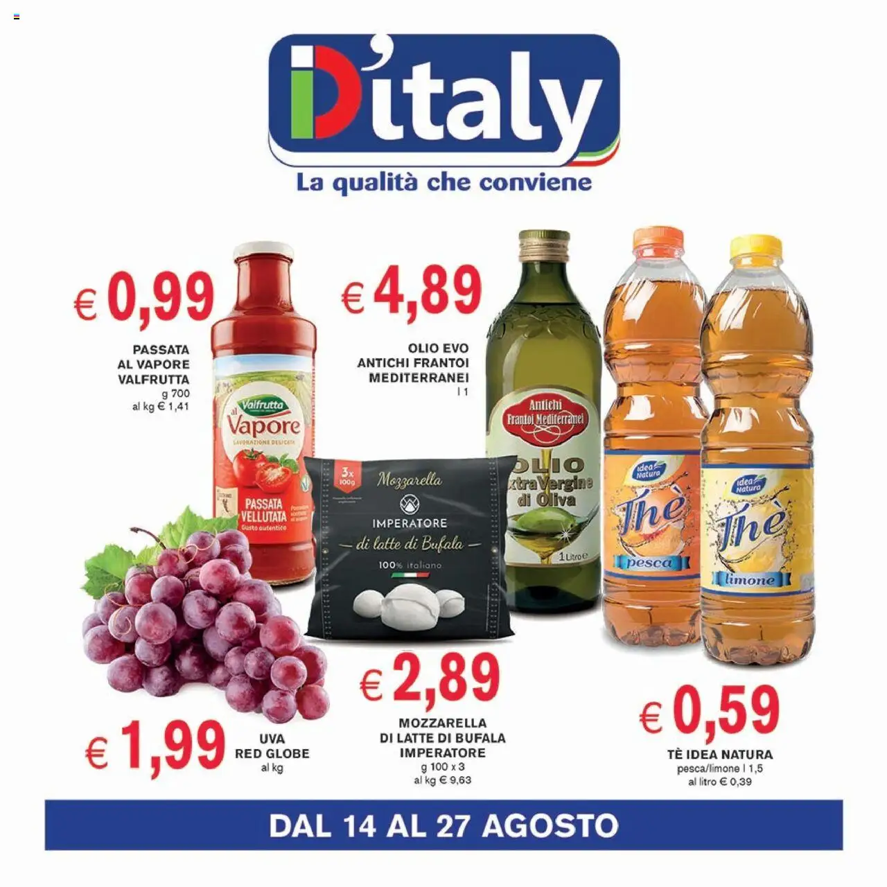 Volantino Coal valido da 14/08/2025 numero di pagina 1 - Latte, Limone, Pesca, Mozzarella, Olio, Tè