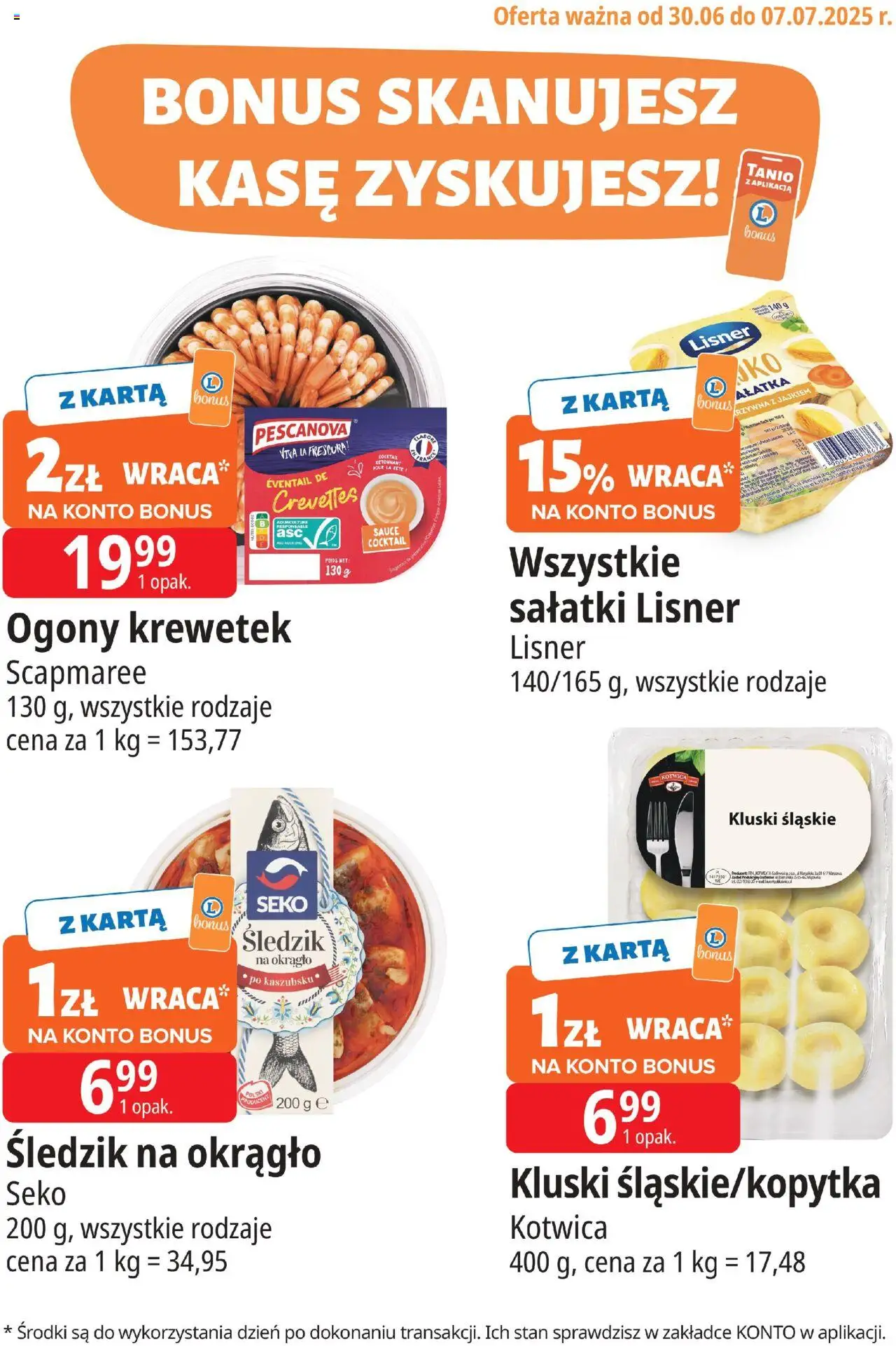 E.Leclerc Radom kupony dodatkowe od 30.06.2025 - Nowa Gazetka - Numer strony 1 - Kluski śląskie, Karta, Sałatki, Kluski
