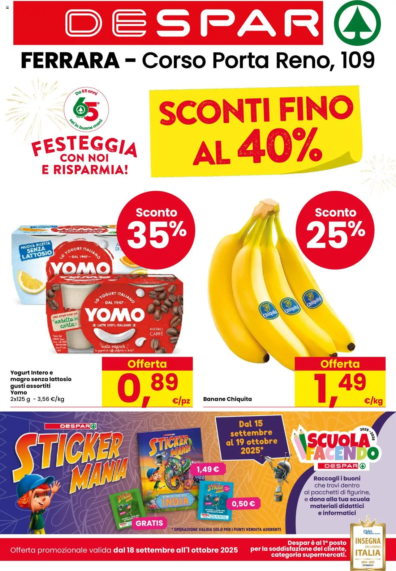Volantino Despar valido da 18/09/2025 numero di pagina 1 - Caffè, Latte, Yogurt, Porta, Banane, Senza lattosio