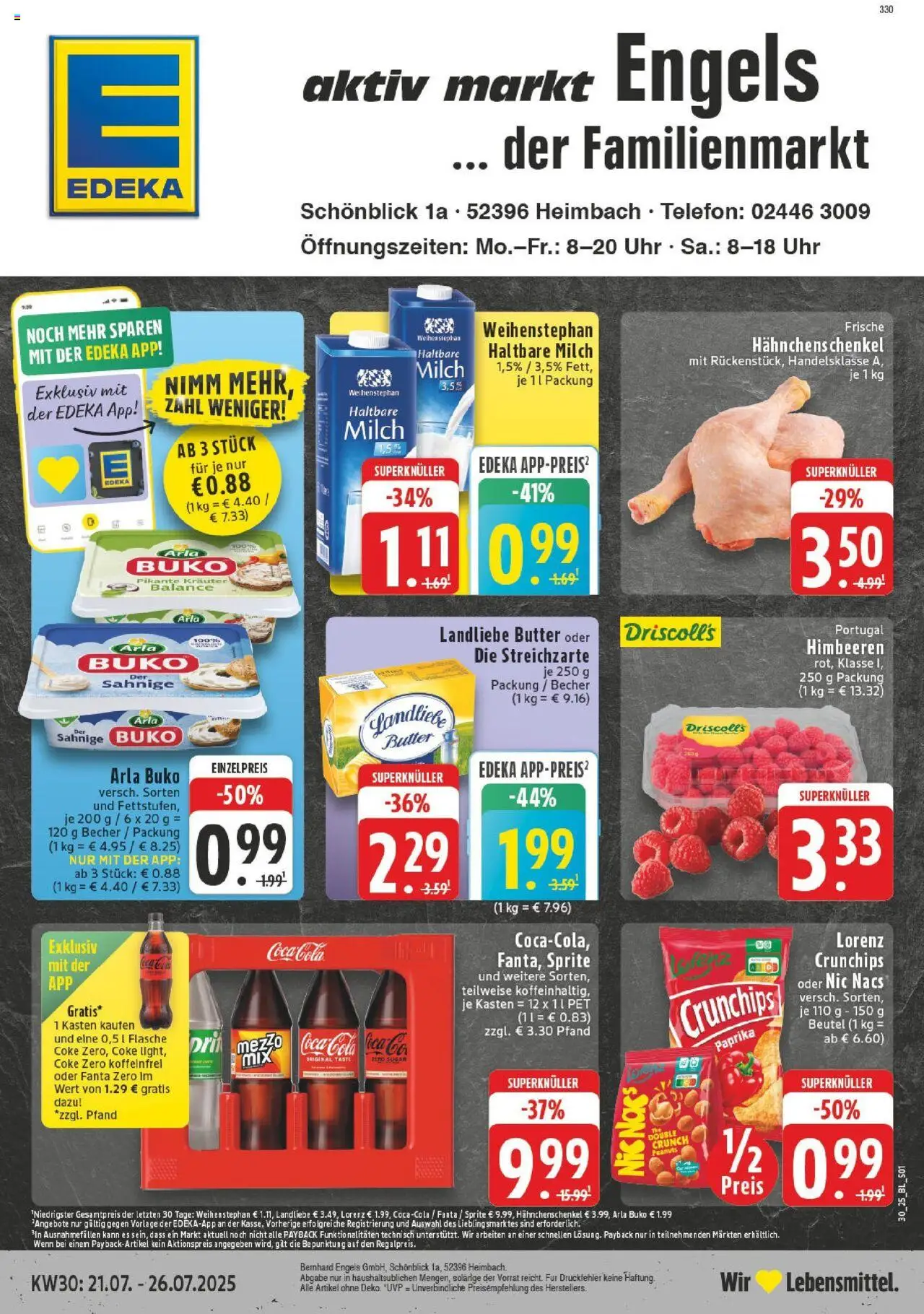 EDEKA Prospekt ab 20.07.2025 - Prospekt Heimbach Online - Telefon, Coca cola, Cola, Milch, Fanta, Sprite, Arla buko, Lorenz crunchips