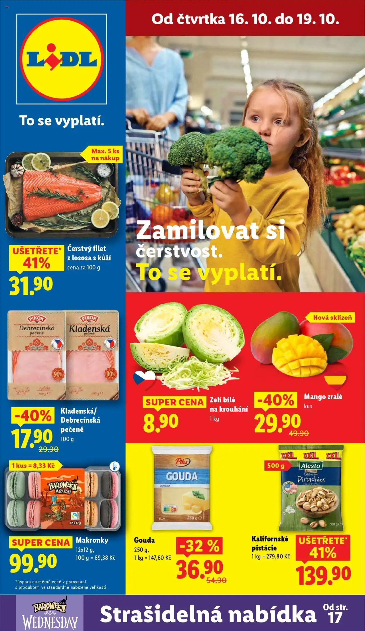 Náhled nabídky: Lidl Leták platný od 16.10.2025 - Mango, Makronky, Zelí, Pistácie, Gouda, Blok, Filet, Filet z lososa