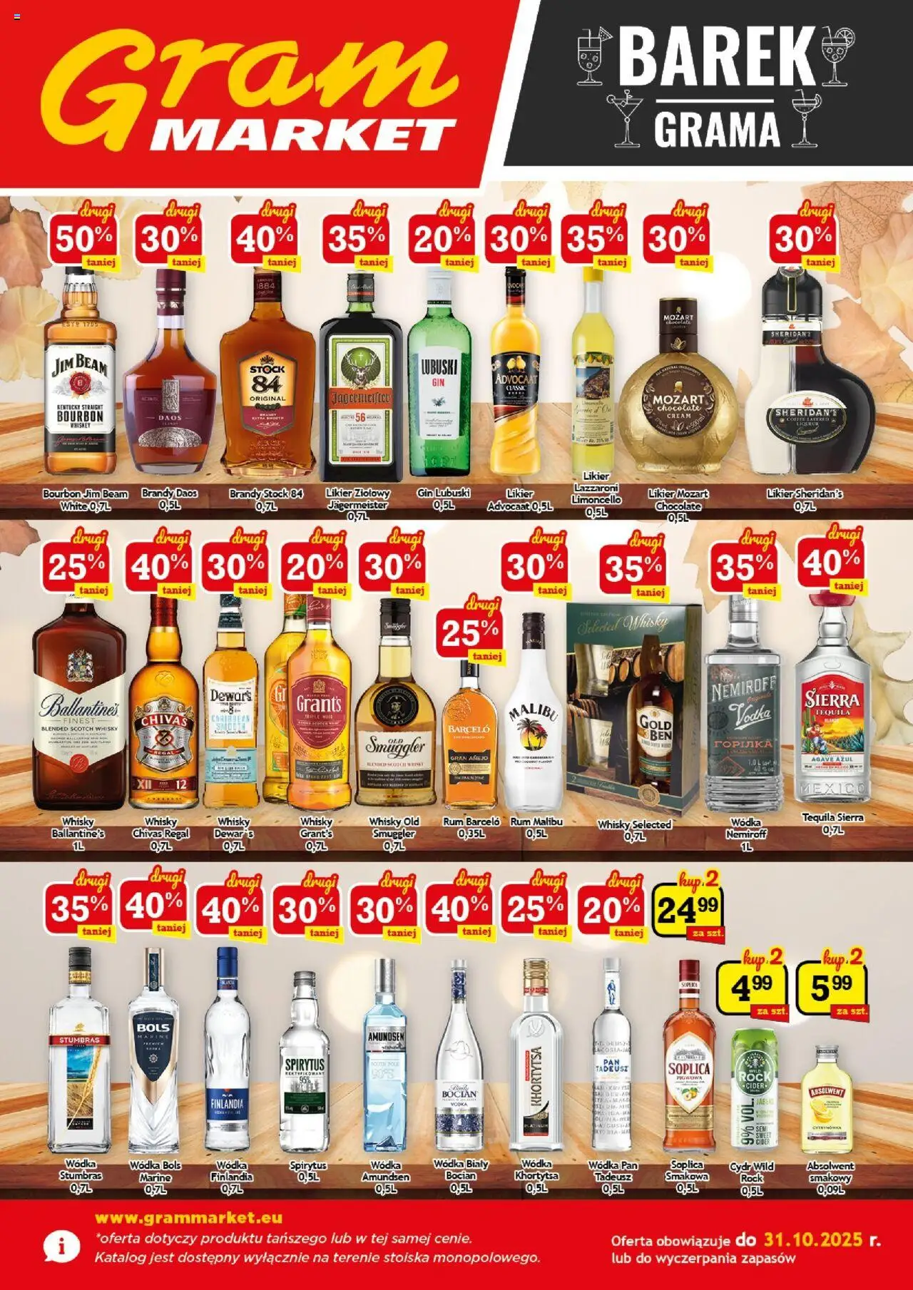 Gram Market Barek od 01.10.2025 - Nowa Gazetka - Numer strony 1 - Whisky, Malibu, Limoncello, Sheridan's, Spirytus, Tequila Sierra, Wódka bols, Scotch whisky