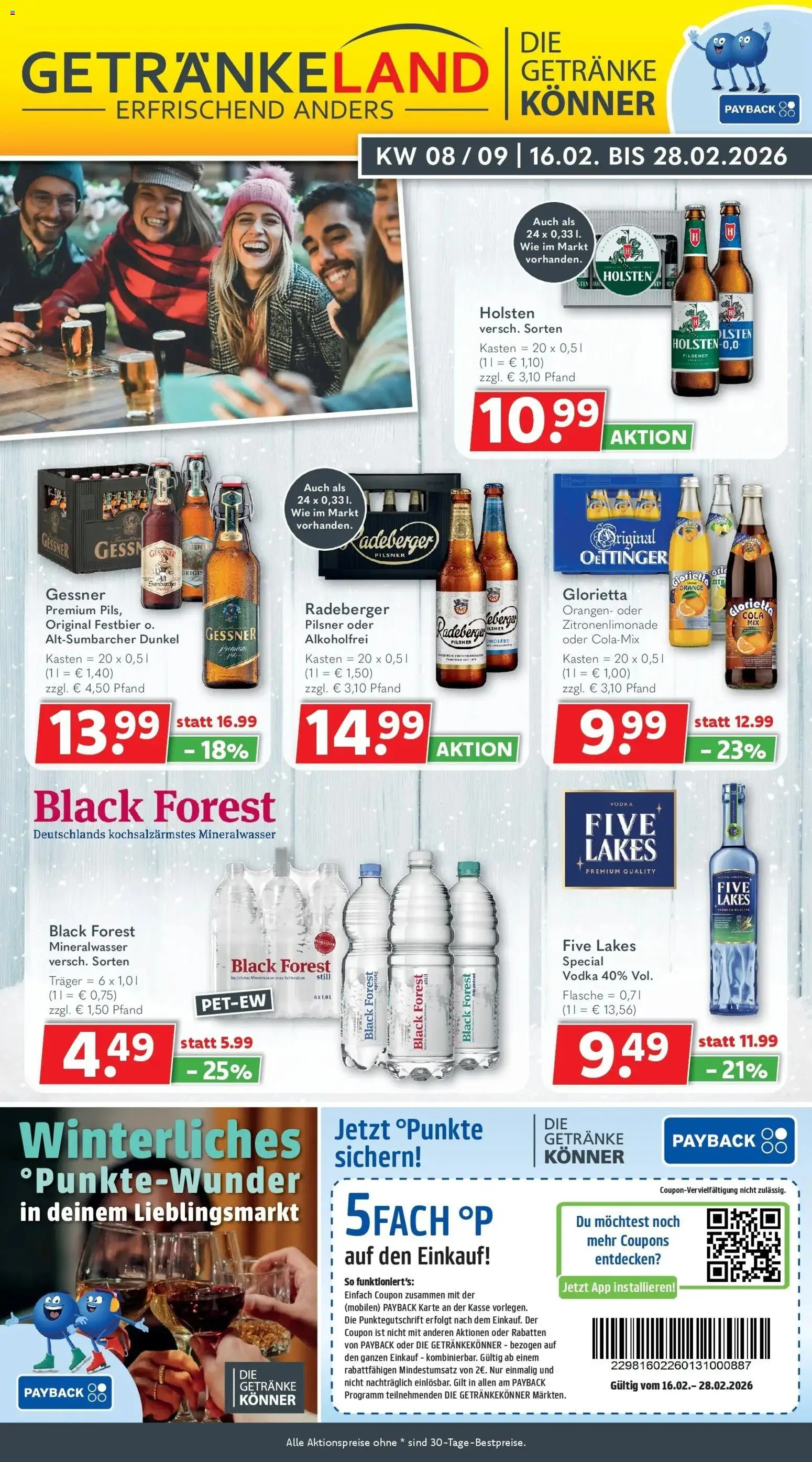 Vorschau von dem Prospekt des Geschäftes Getränkeland, gültig ab dem 16.02.2026 - Cola, Mineralwasser, Vodka, Oettinger, Orangen, Holsten