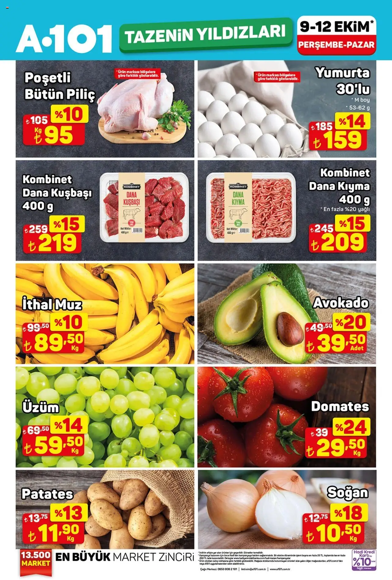 A101 Tazenin Yıldızları (09 Ekim 2025) - Broşür bu hafta - Sayfa numarası 1 - Yumurta, Avokado, Patates, Domates, Muz, Üzüm, Soğan, Dana kuşbaşı