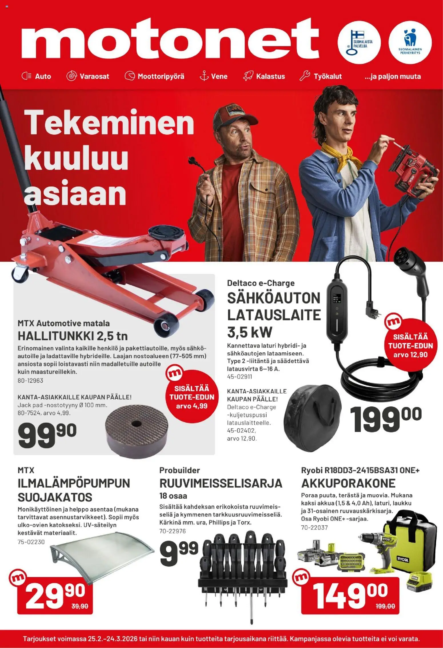 Kaupan Motonet Tarjoukset esikatselu, voimassa 25/02/2026 - Vene, Laturi, Laukku, Voi, Suojakatos