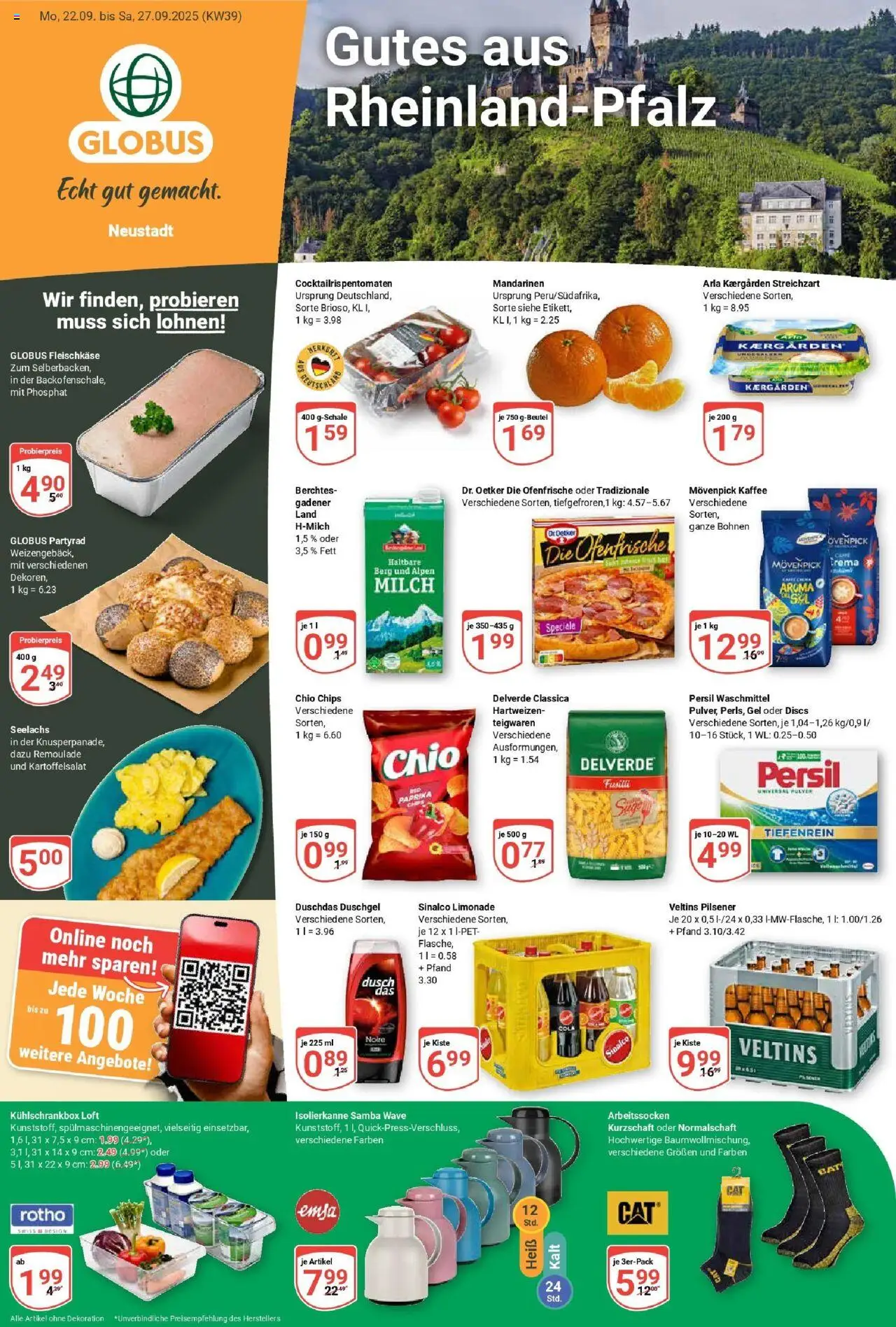 Globus Prospekt ab Montag 21.09.2025 > Prospekt Neustadt - Cola, Paprika, Veltins, Persil, Sinalco, Mandarinen, Ofenfrische, Duschdas
