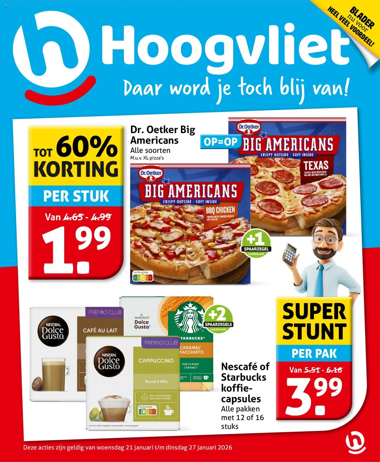Voorbeeld van Folder van winkel Hoogvliet geldig vanaf 21-01-2026 - Koffie, Cappuccino, Mozzarella, Nescafe, Salami, Capsules