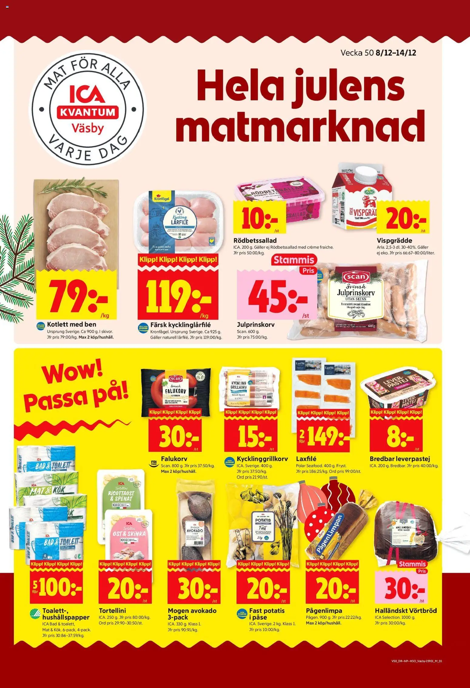 Förhandsgranska reklamblad Upplands Väsby från butik ICA Kvantum gäller från 08/12/2025 - Rödbetssallad, Potatis, Avokado, Leverpastej, Spenat, Vispgrädde, Grillkorv, Hushållspapper