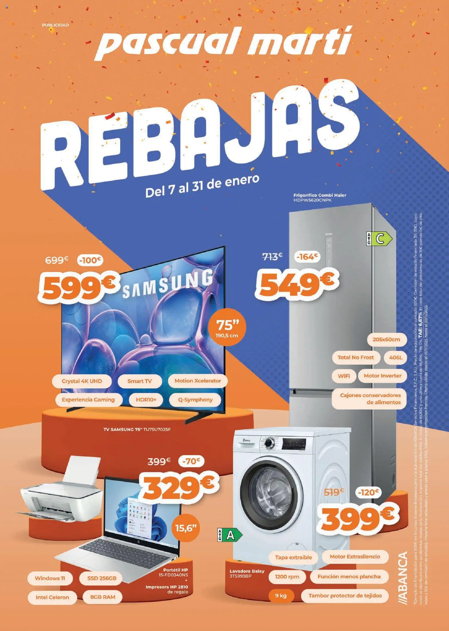 Vista previa del folleto de la tienda Pascual Martí válido desde el 07/01/2026 - Lavadora, Portátil, Impresora, Alimentos, Plancha, Combi, Portátil HP
