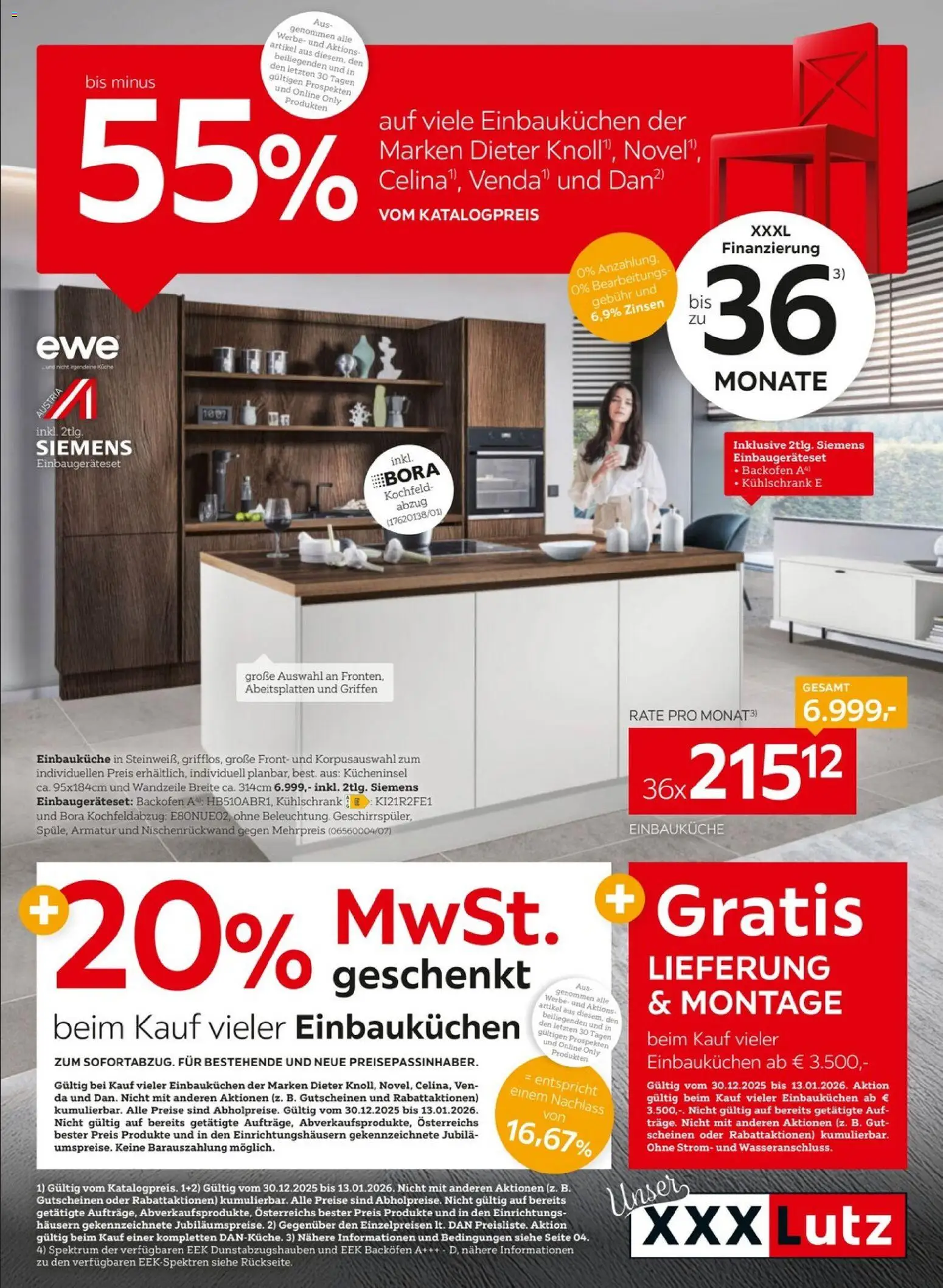 Vorschau der Angebote: XXXLutz Einbaunküchen gültig ab 29.12.2025 - Kühlschrank, Kochfeld