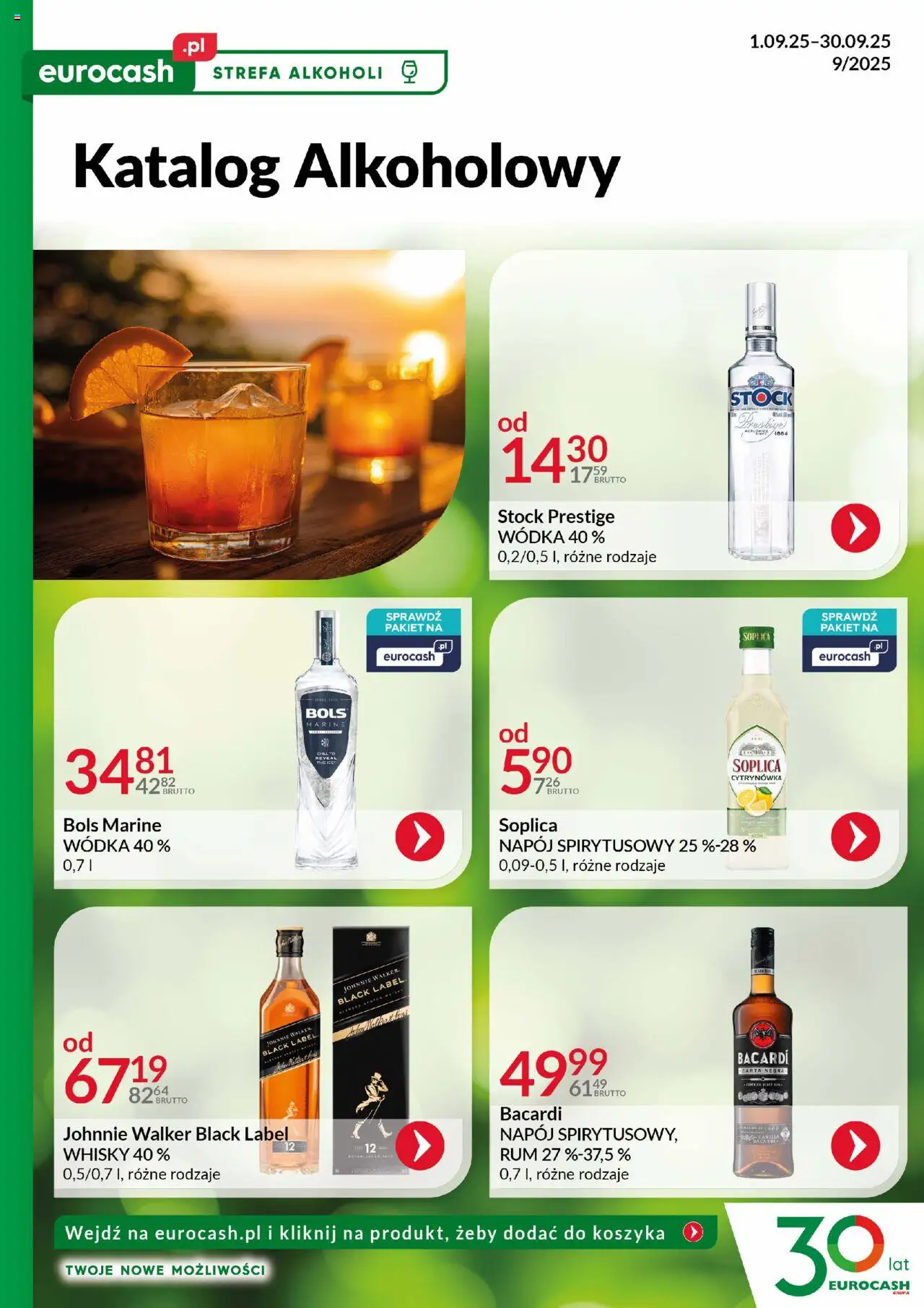 Eurocash Katalog Alkoholowy od 01.09.2025 - Nowa Gazetka - Numer strony 1 - Whisky, Bacardi, Wódka, Soplica, Rum, Black Label, Soplica wódka