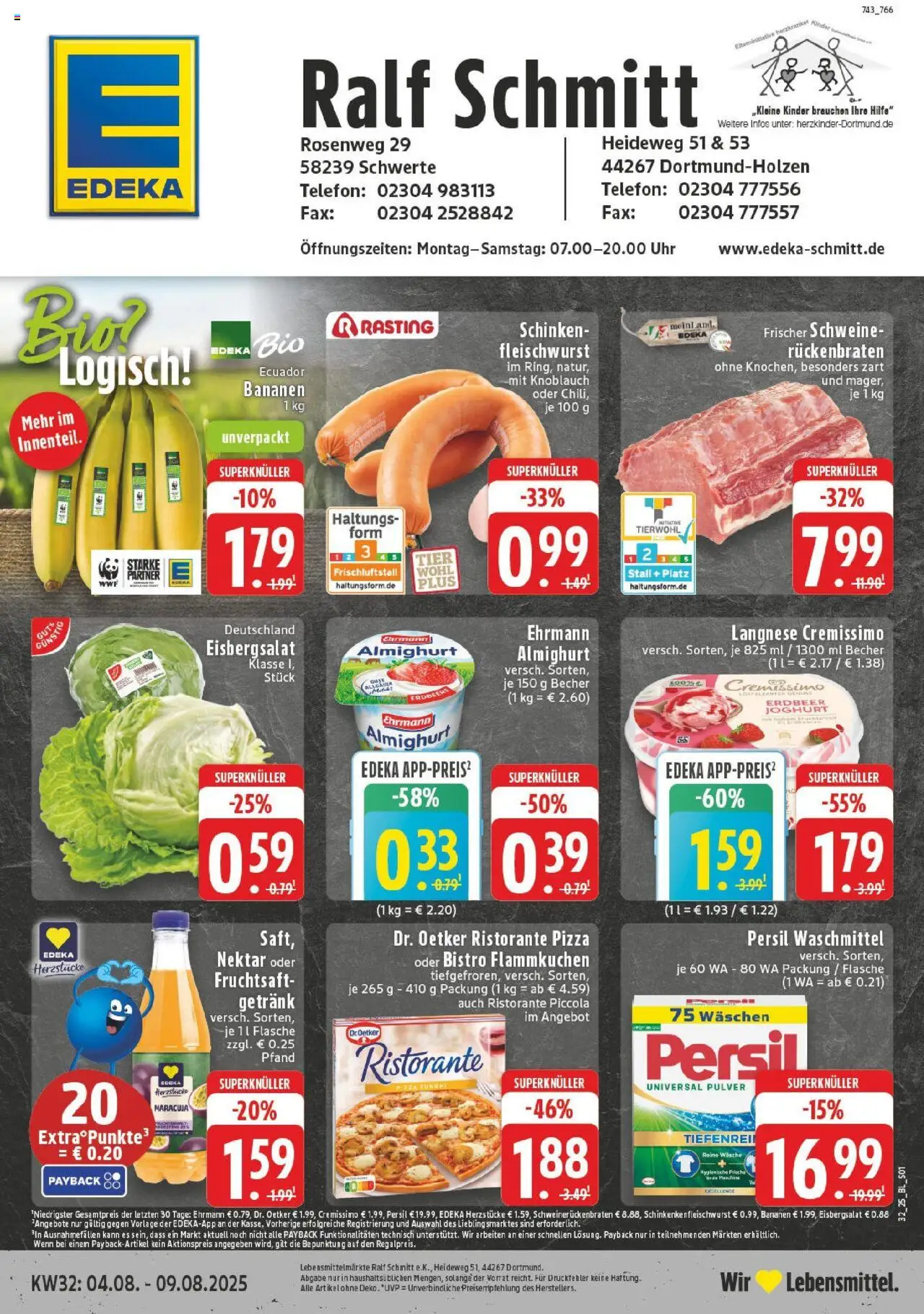 EDEKA Prospekt ab 03.08.2025 - Prospekt Schwerte - Holzen Online - Telefon, Joghurt, Knoblauch, Ristorante, Schinken, Persil, Langnese cremissimo, Fruchtsaft