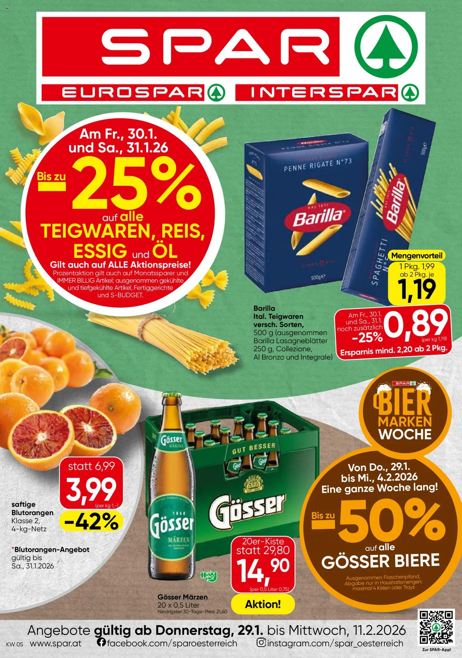 Vorschau der Angebote: Spar Tirol gültig ab 29.01.2026 - Bier, Spaghetti, Öl, Barilla, Fertiggerichte