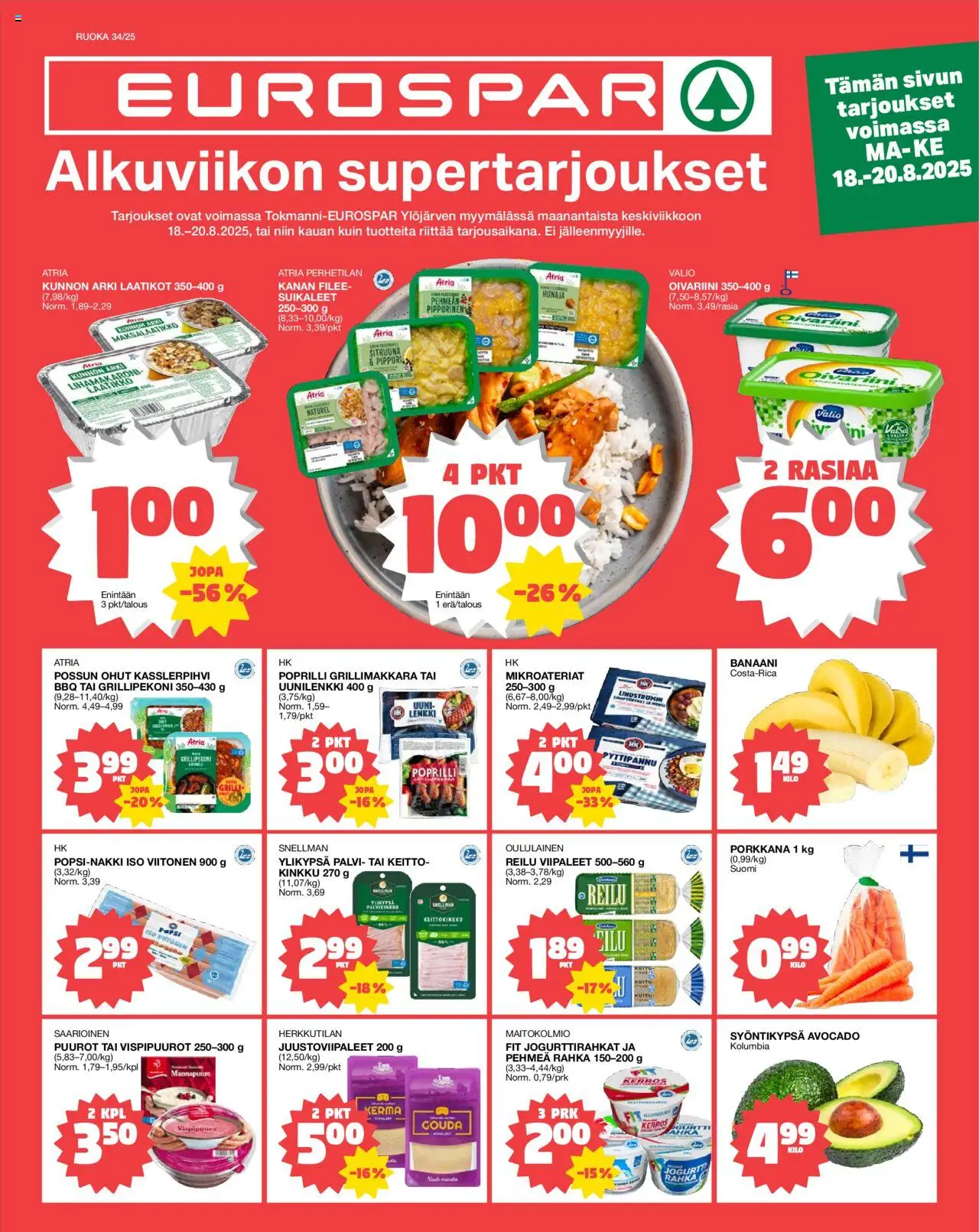 Tokmanni-kaupan EUROSPAR Ylöjärvi Ruokasanomat voimassa 18/08/2025 - Sivulla 1
