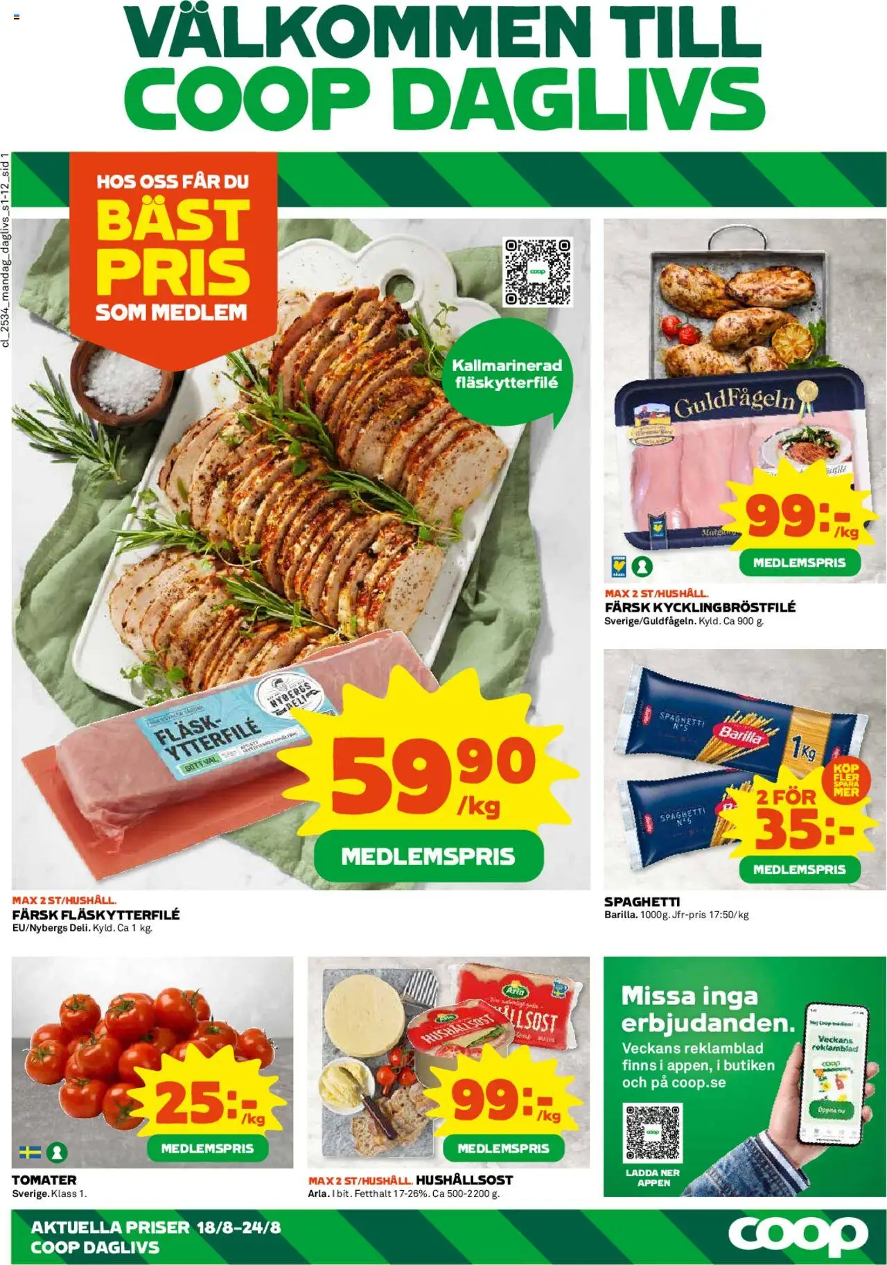Aktuella reklamblad Coop Daglivs är giltig 18/08 2025 > Veckans Erbjudanden gäller från 18/08/2025 till 24/08/2025 sidnummer 1