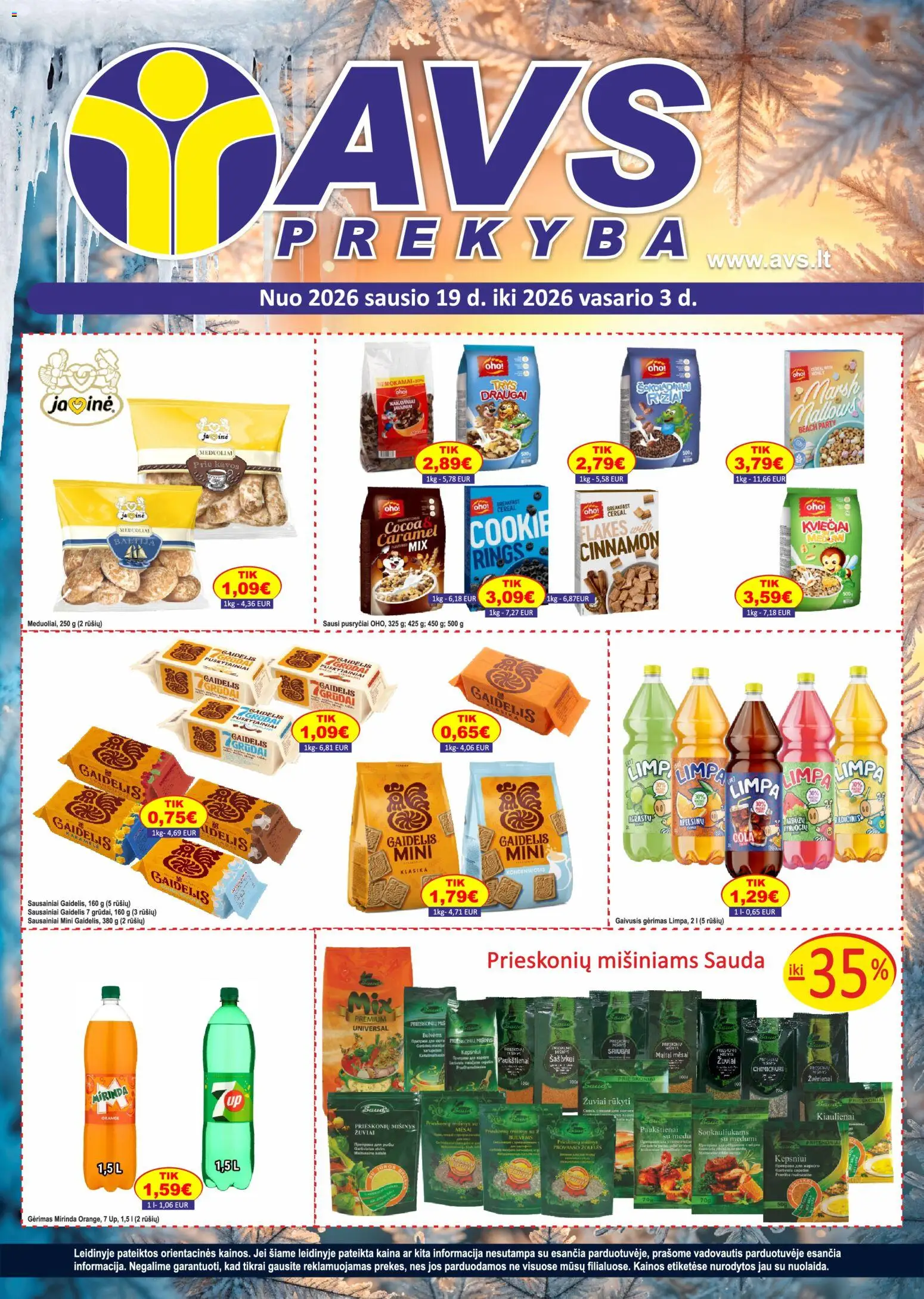 AVS parduotuvės leidinio Leidinys galiojančio nuo 2026.01.19 peržiūra - Sausainiai, Gaivusis gėrimas