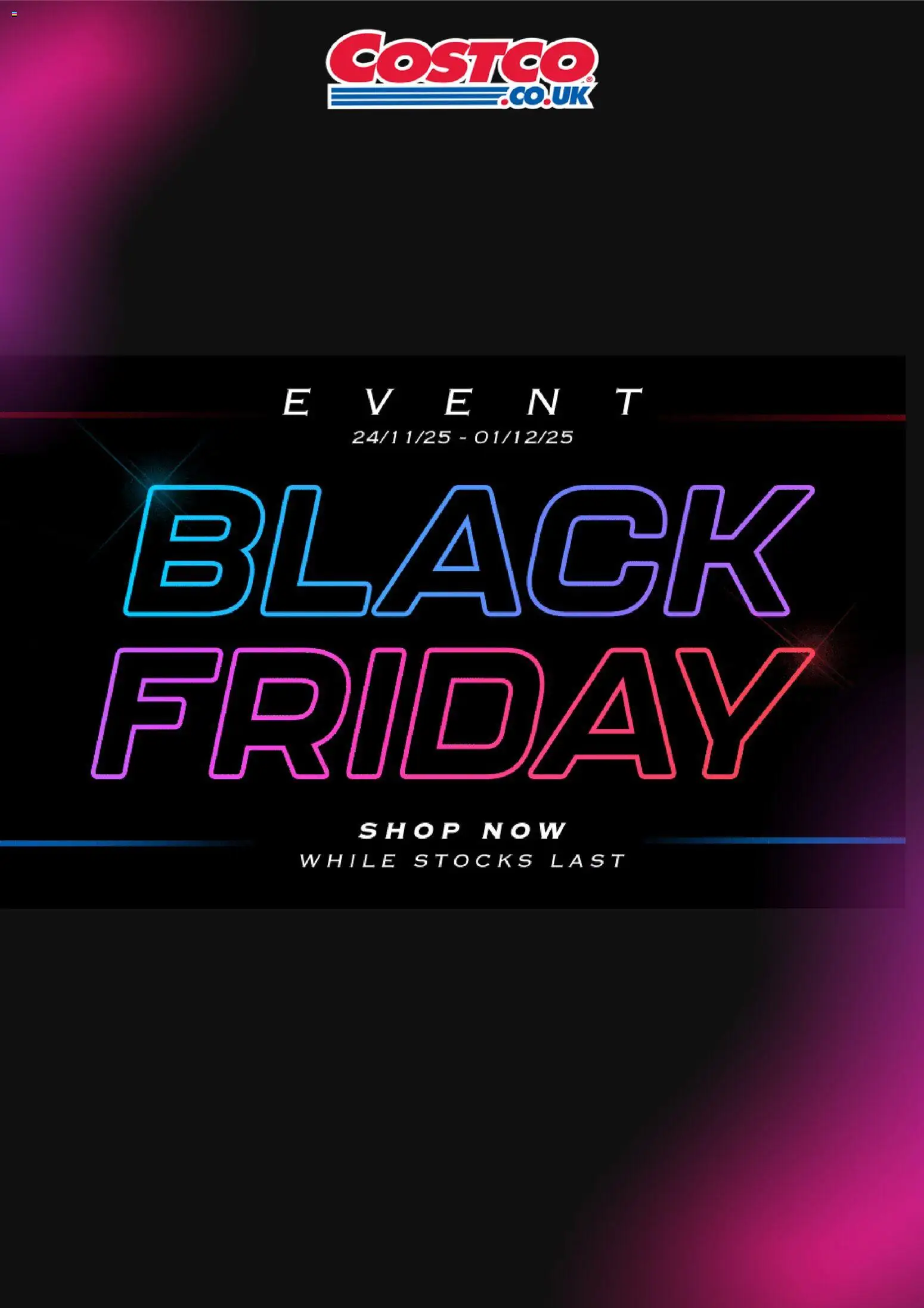 Preview of Costco Black Friday notice valid from 04/11/2025